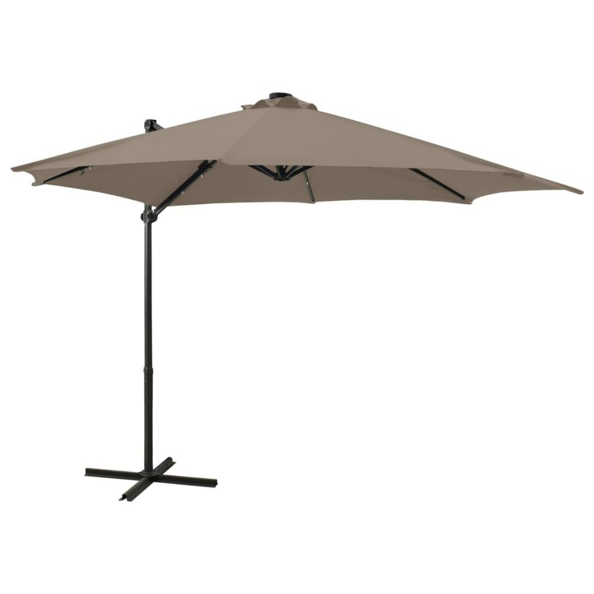 VIDAXL Parasol de jardin en porte-a-faux et mat et lumieres LED taupe