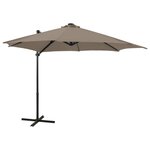 VIDAXL Parasol de jardin en porte-a-faux et mat et lumieres LED taupe