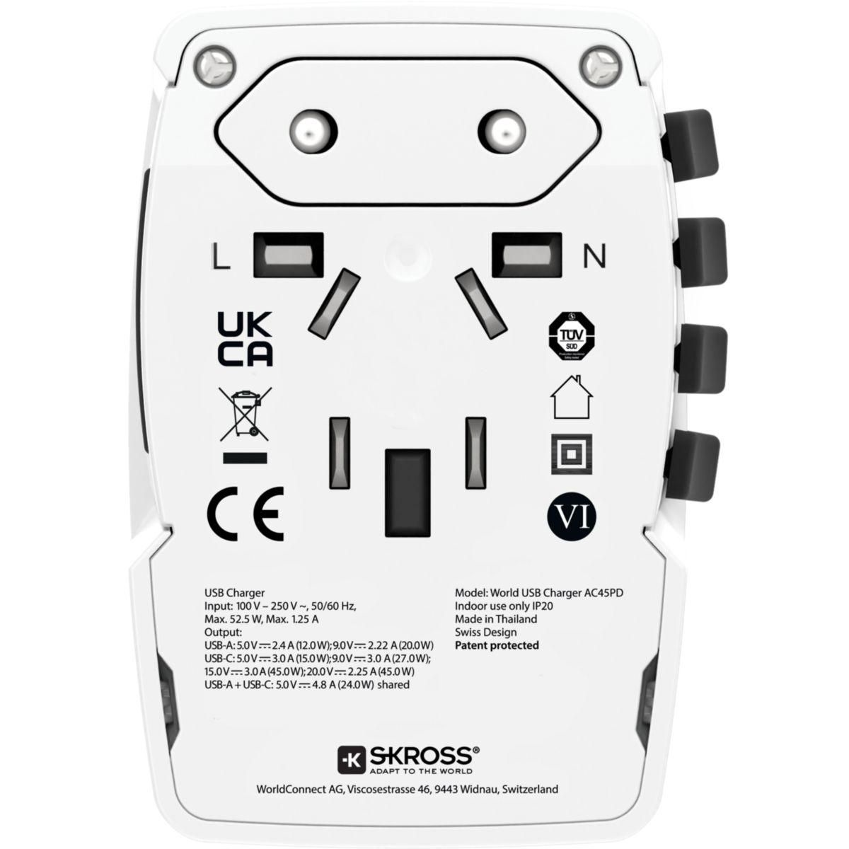 Skross Adaptateur de voyage chargeur monde 45 W + cable