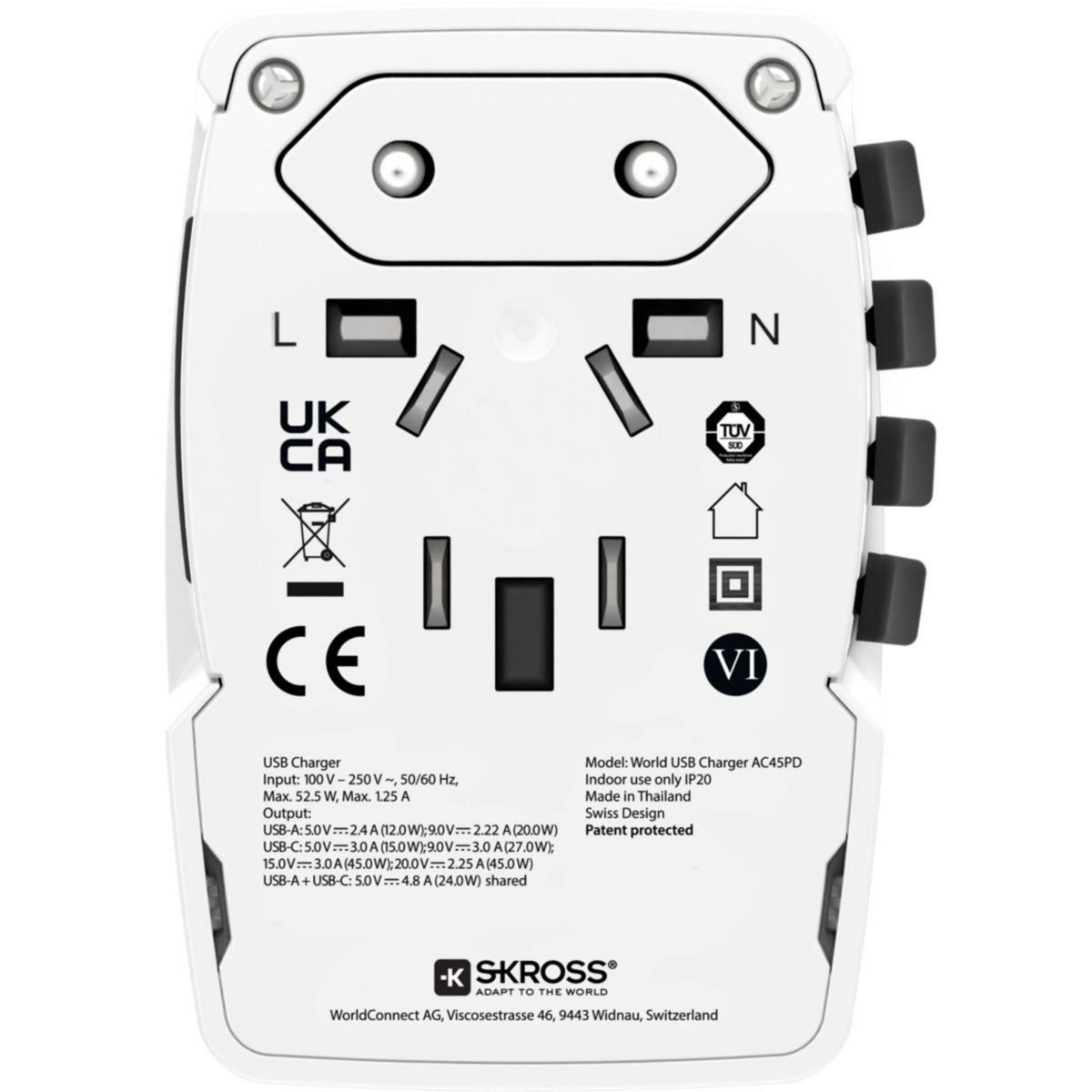 Skross Adaptateur de voyage chargeur monde 45 W + cable