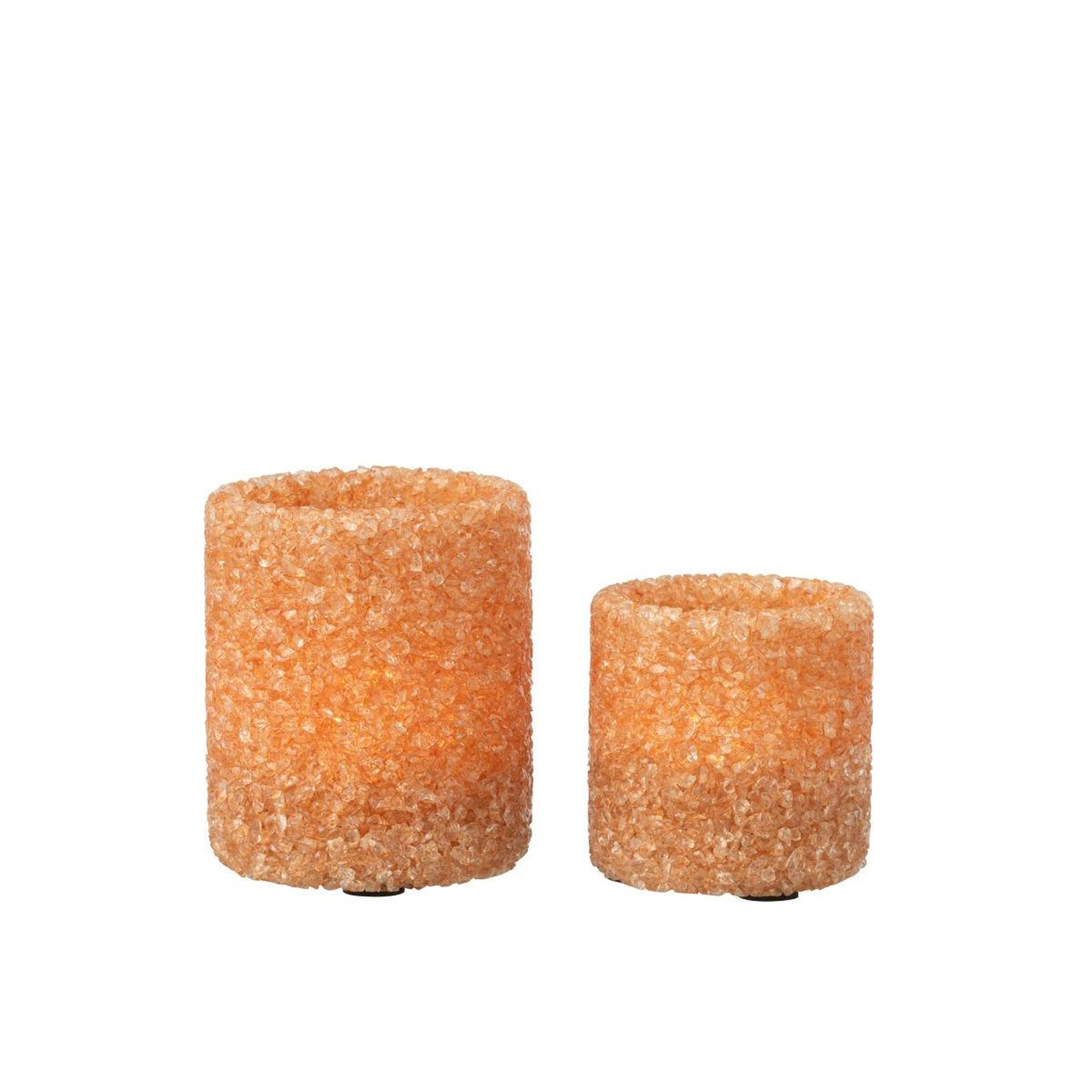 Voir la diapositive 2 : J-LINE Lot de 2 photophores en verre  pierre  9cm rouille