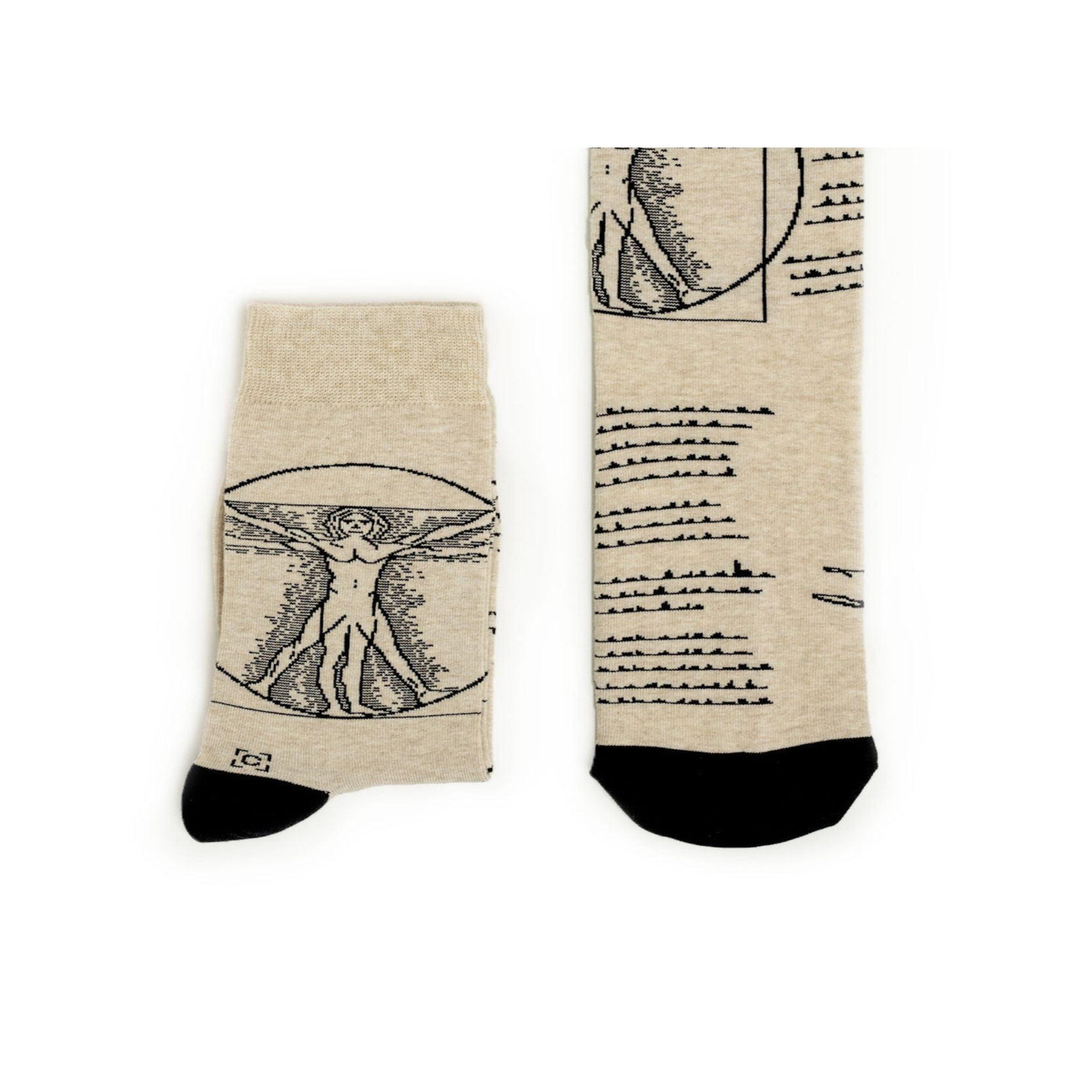 SOCK AFFAIRS Chaussettes l'homme de vitruve, léonard de vinci. Coloris disponibles : Beige