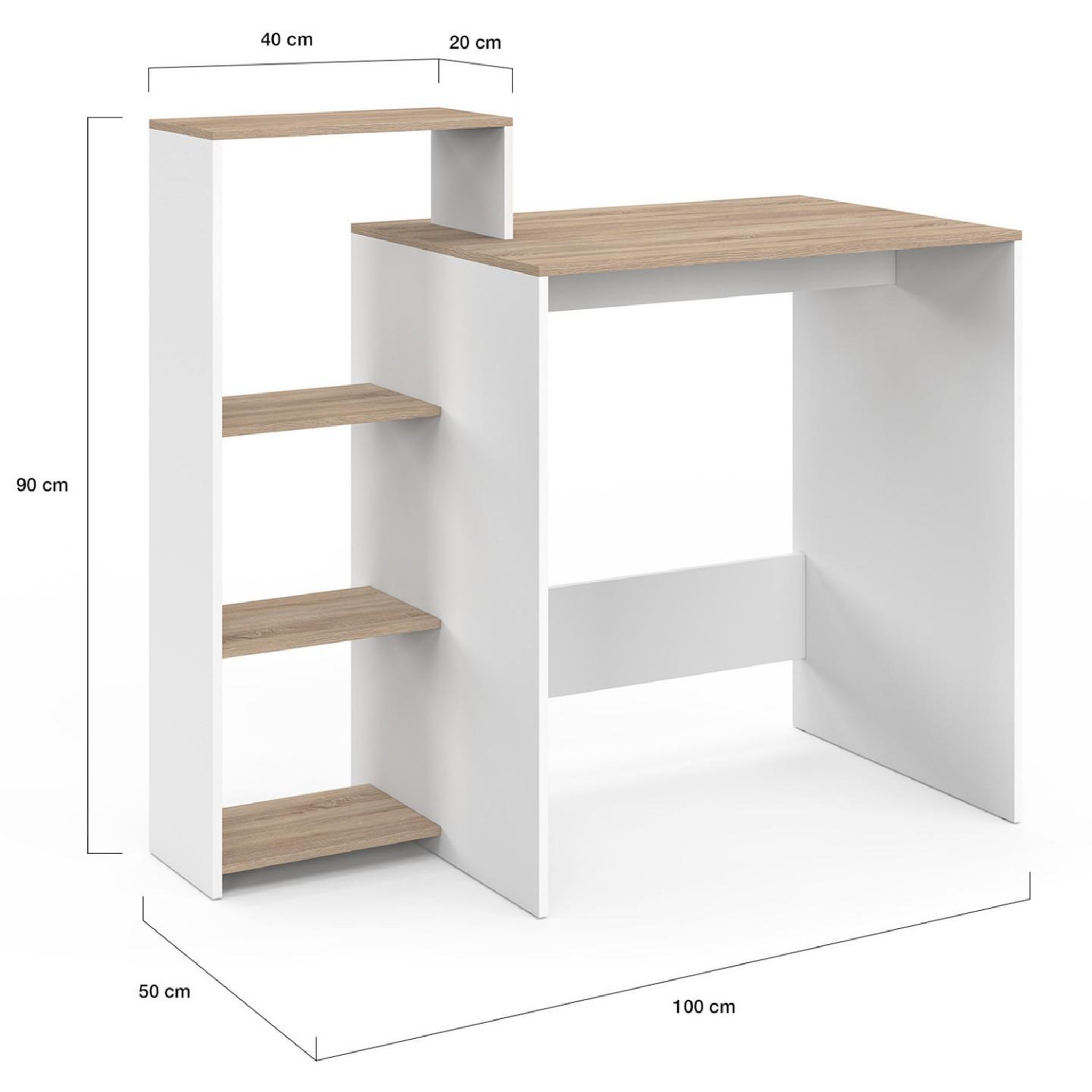 Voir la diapositive 5 : ID MARKET Bureau avec étagères modulables latérales lilian bois façon hêtre et blanc