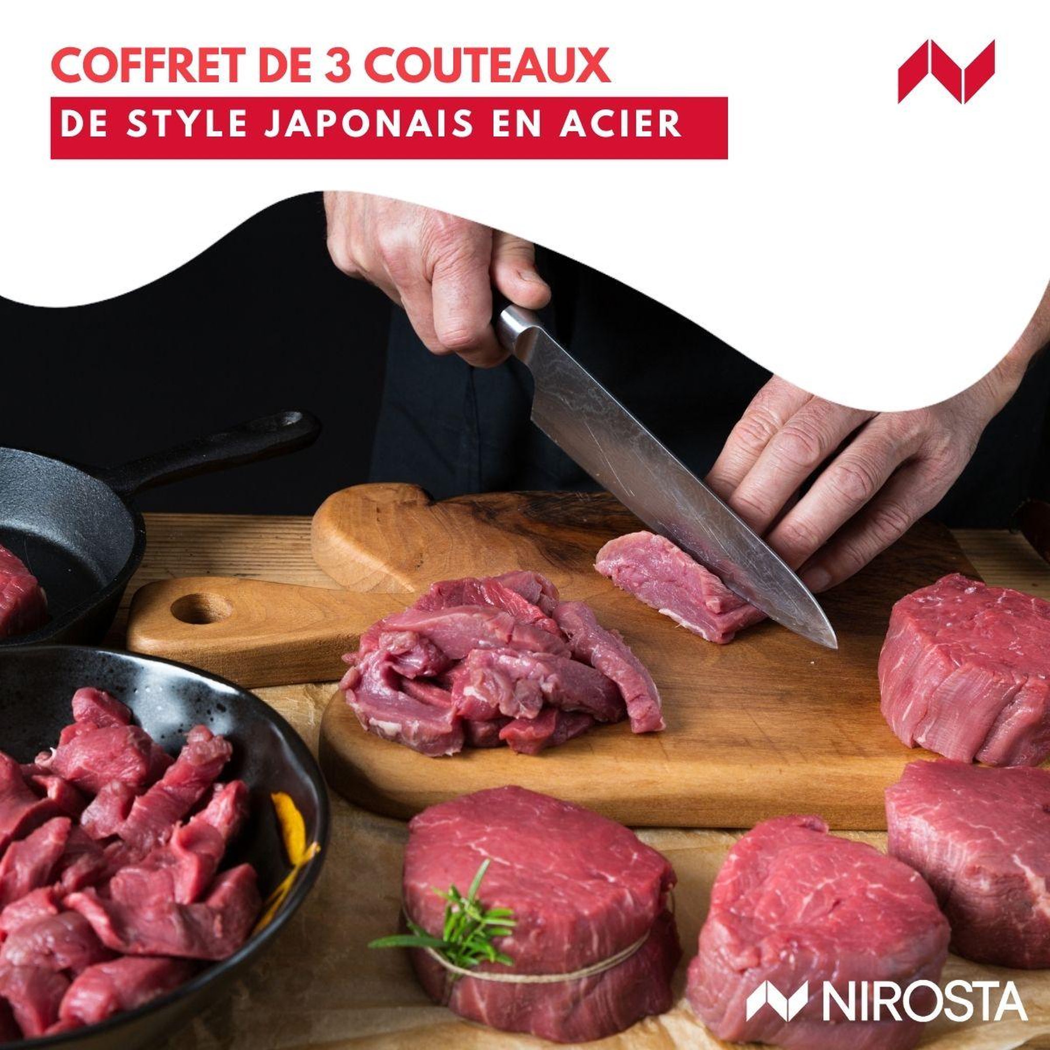 Voir la diapositive 2 : Fackelmann Coffret de 3 couteaux style Japonais en acier Santoku, Gyuto et Honesuki