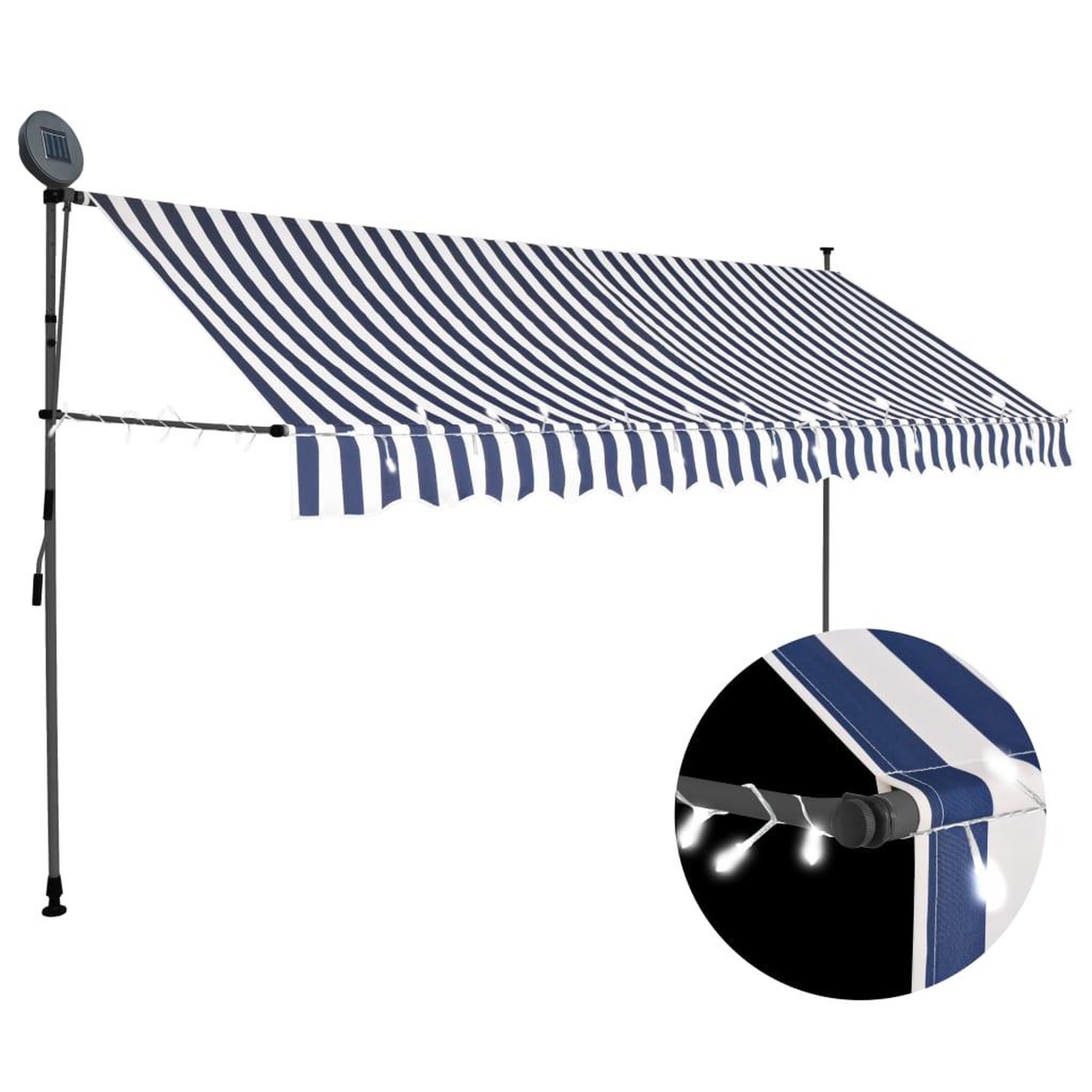 Voir la diapositive 1 : VIDAXL Auvent manuel retractable avec LED 350 cm Bleu et blanc