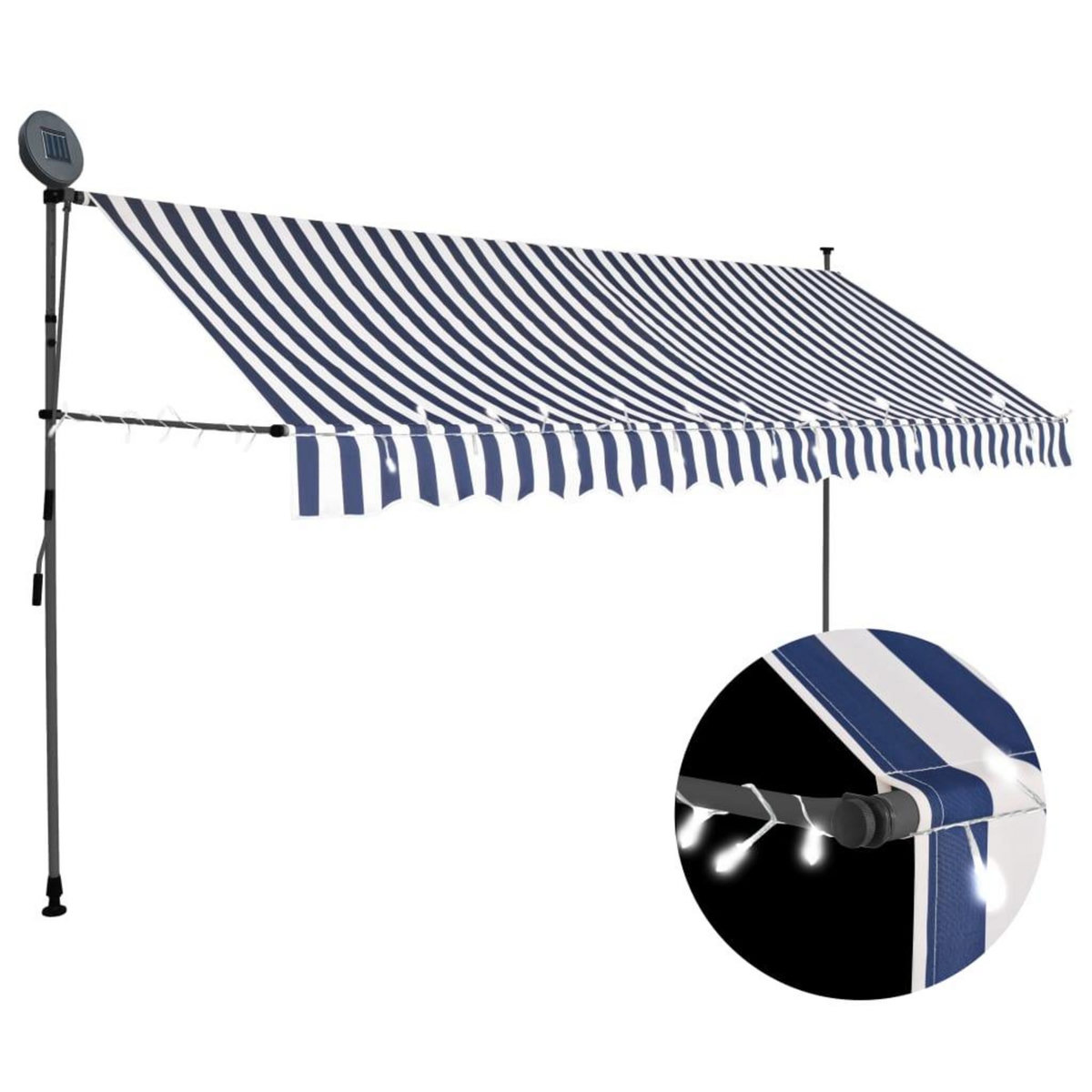 VIDAXL Auvent manuel retractable avec LED 350 cm Bleu et blanc