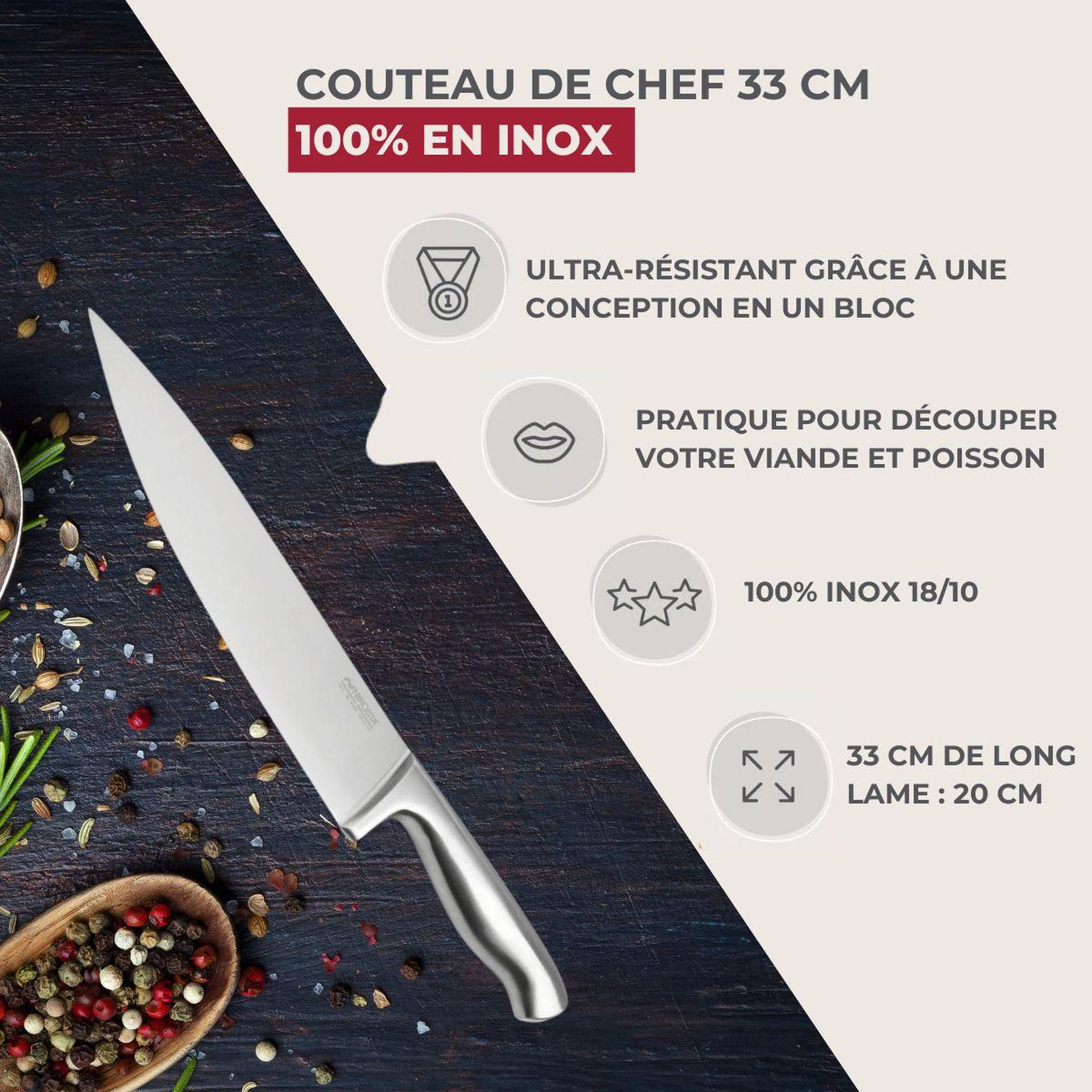 Voir la diapositive 2 : NIROSTA Couteau de chef 33 cm en inox Nirosta Star