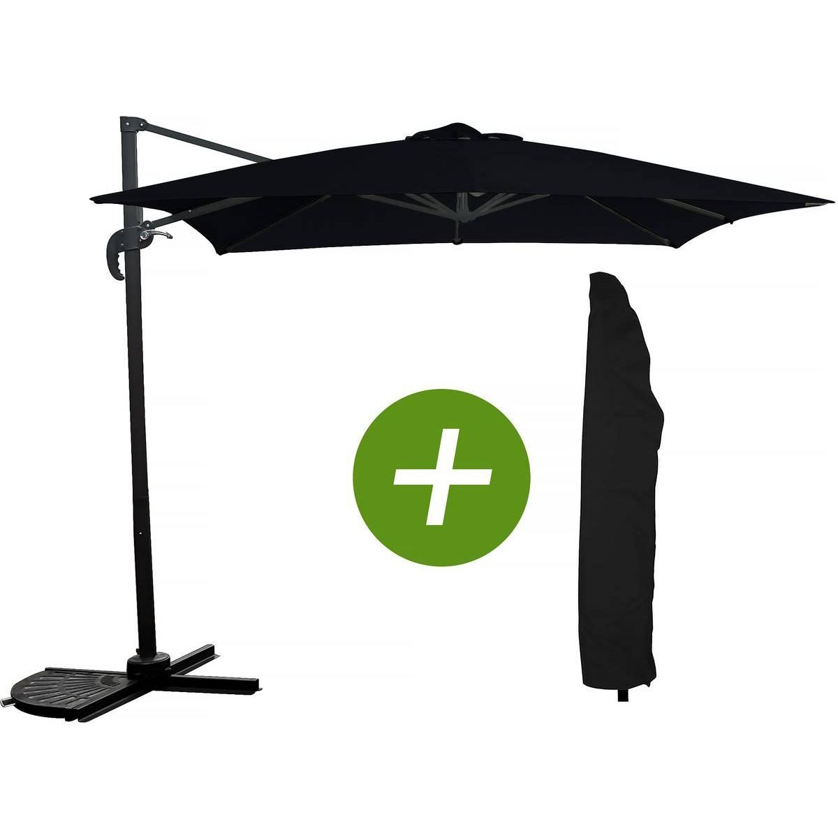 Habitat et Jardin Parasol jardin déporté  Soleil  - Carré - 2.5 x 2.5 m - Noir + Housse de protection