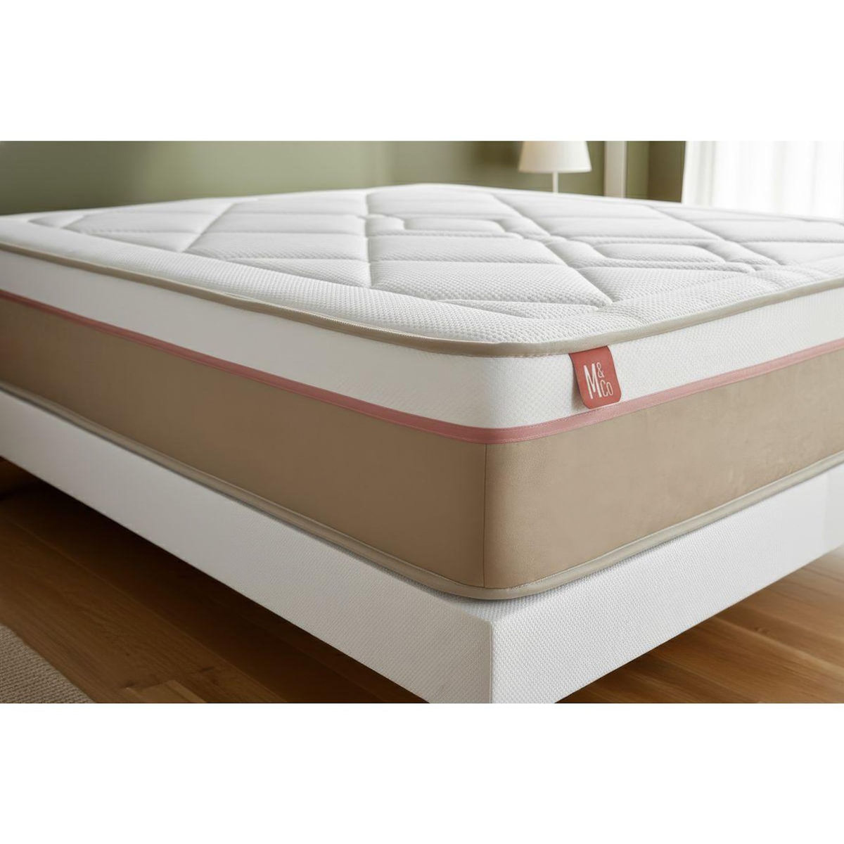 MARMOTTES&CO Pack prêt à dormir matelas LE SOYEUX 160x200cm Ressorts ensachés + Mémoire de forme BioVisco + sommier kit Beige