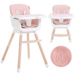 BEBELISSIMO BEBELISSIMO - Chaise Haute bébé - Évolutive - Réglable - en Bois - 2 en 1 – 6 mois jusqu'à 5 ans- rose