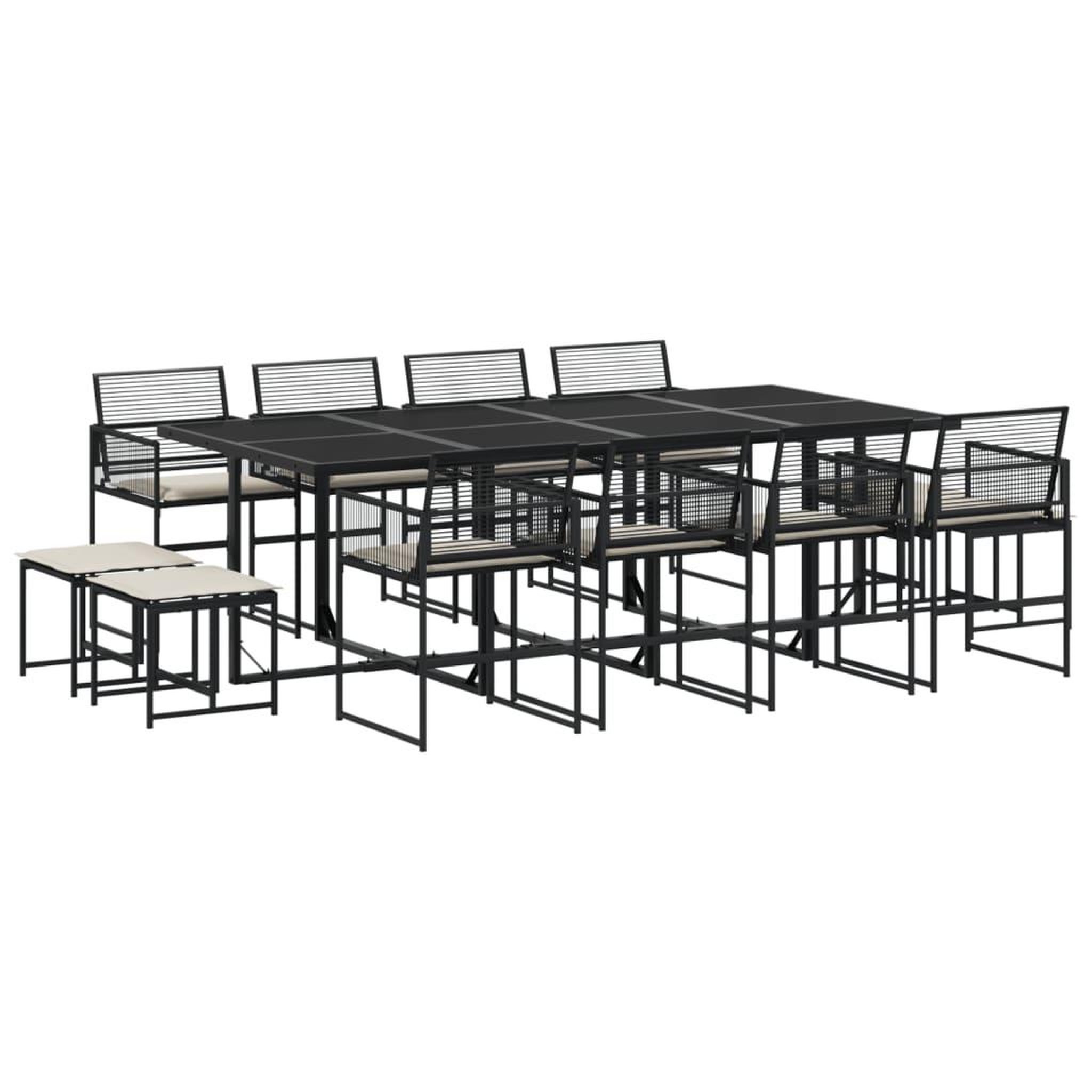 Voir la diapositive 2 : VIDAXL Ensemble a manger de jardin 13 pcs coussins noir resine tressee