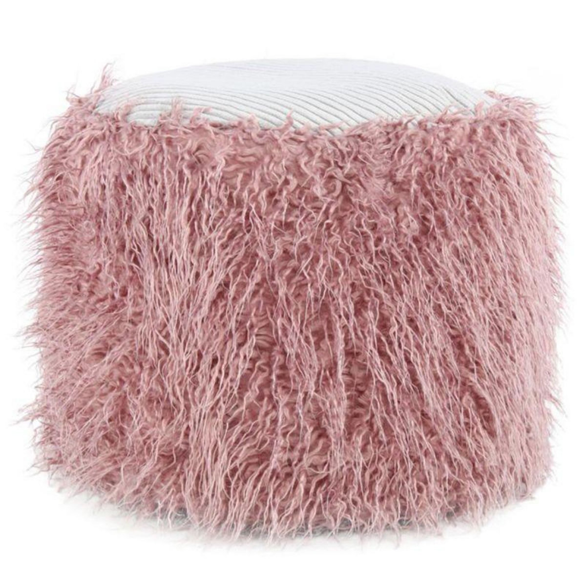 Paris Prix Pouf Rond Imitation Fourrure  Bobtail  45cm Rose