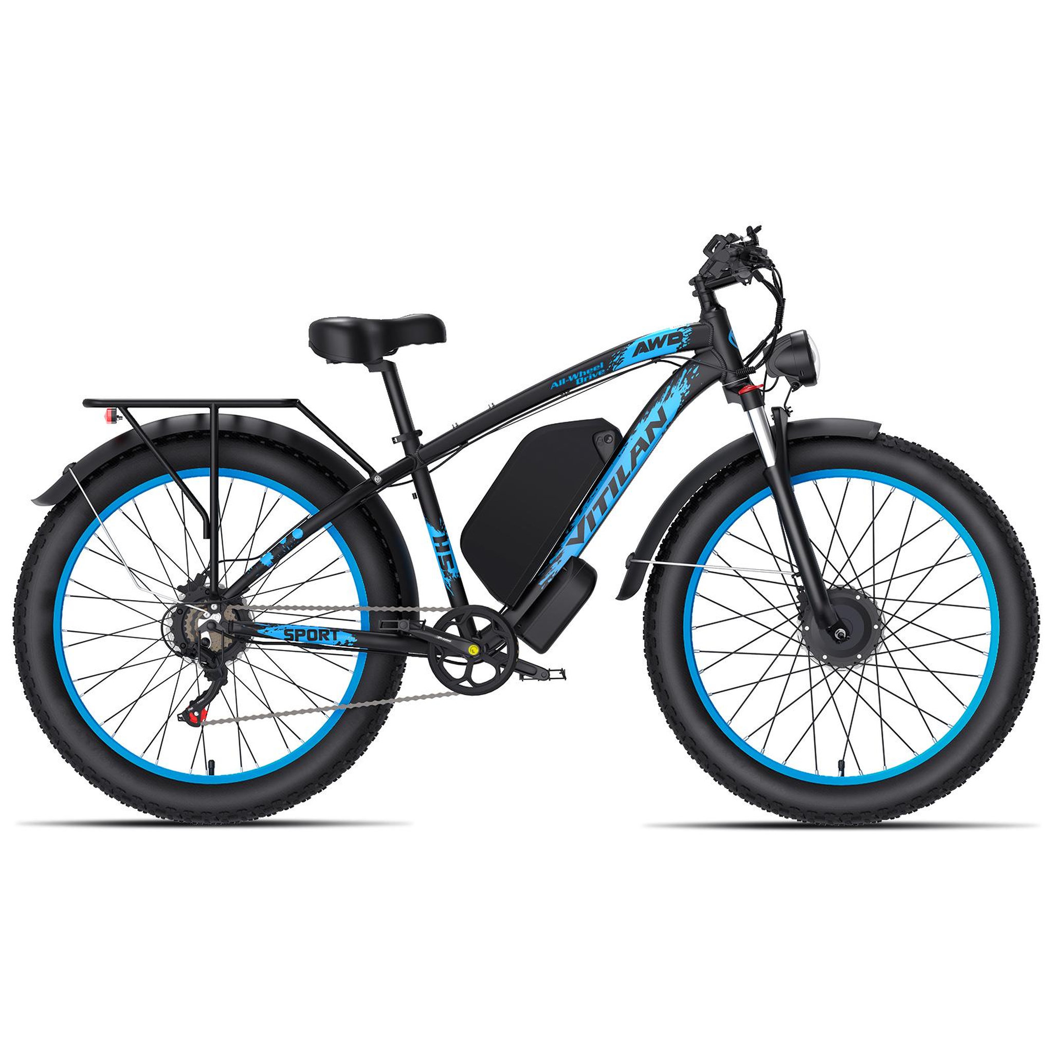 Voir la diapositive 3 : VITILAN Vélo électrique Vitilan H5, double moteur, batterie amovible 52 V 25 Ah, pneus larges