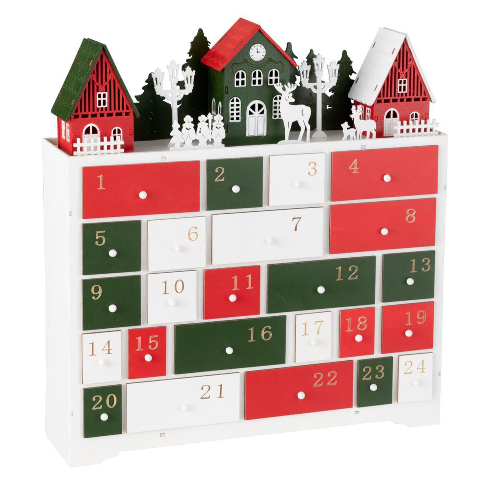 J-LINE Calendrier de l'avent à led  hiver  41cm multicolore