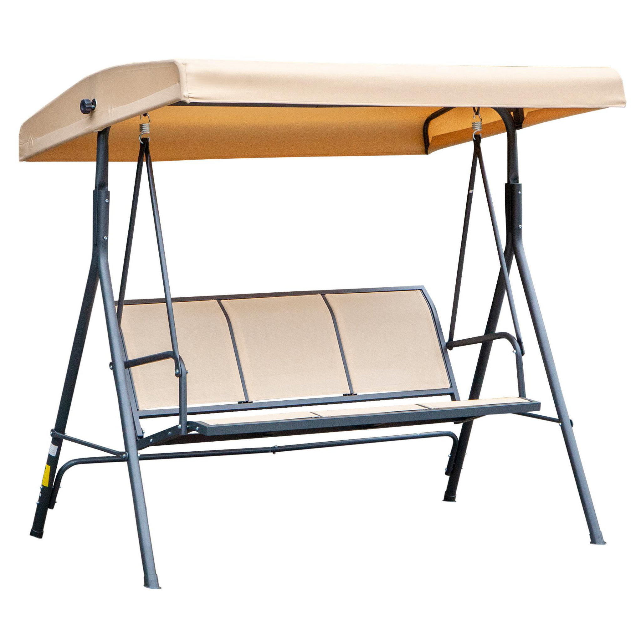 Voir la diapositive 1 : OUTSUNNY Balancelle de jardin 3 places grand confort toit inclinaison réglable assise et dossier ergonomique acier époxy textilène beige