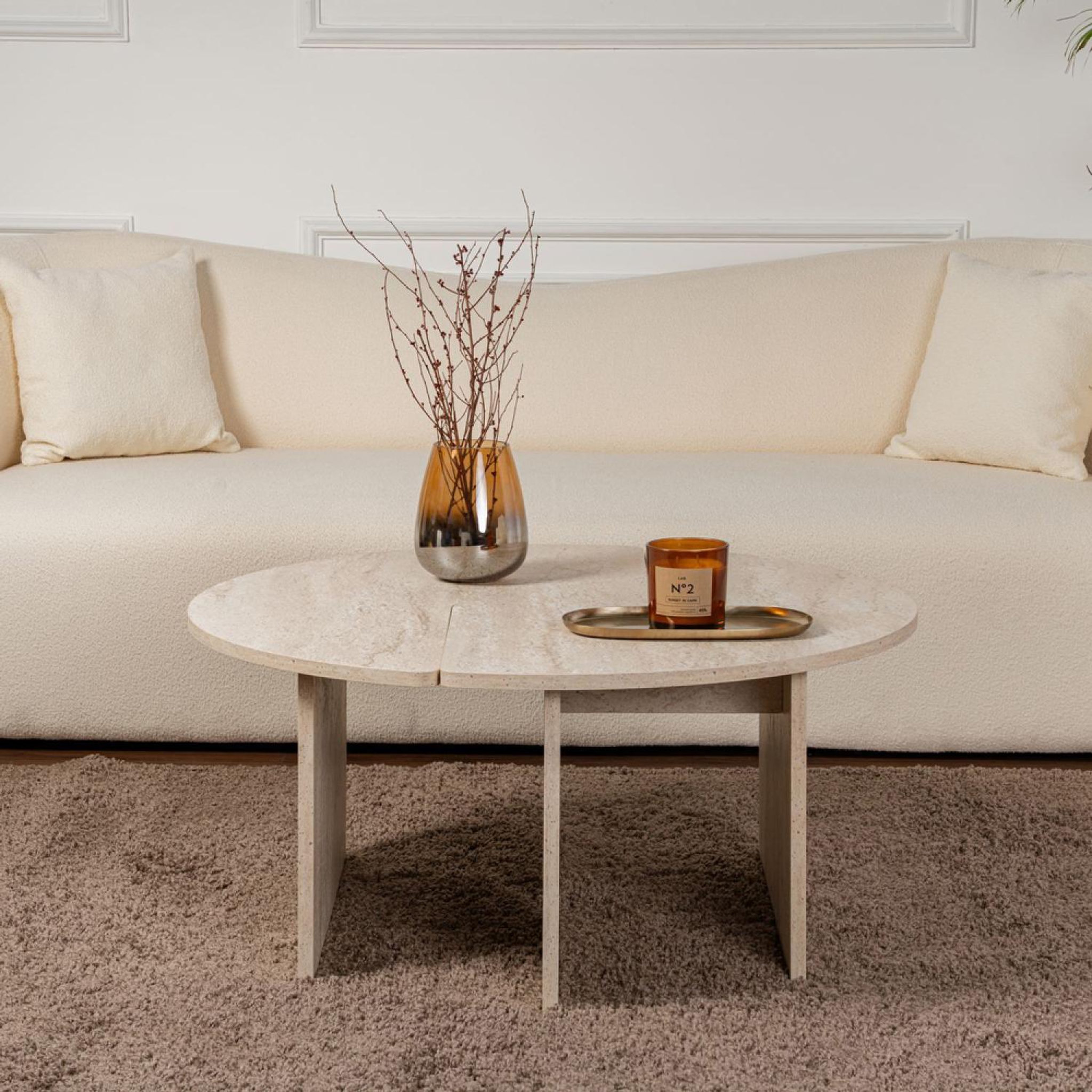 Voir la diapositive 4 : CONCEPT USINE Table basse ronde duo effet travertin 90cm apix