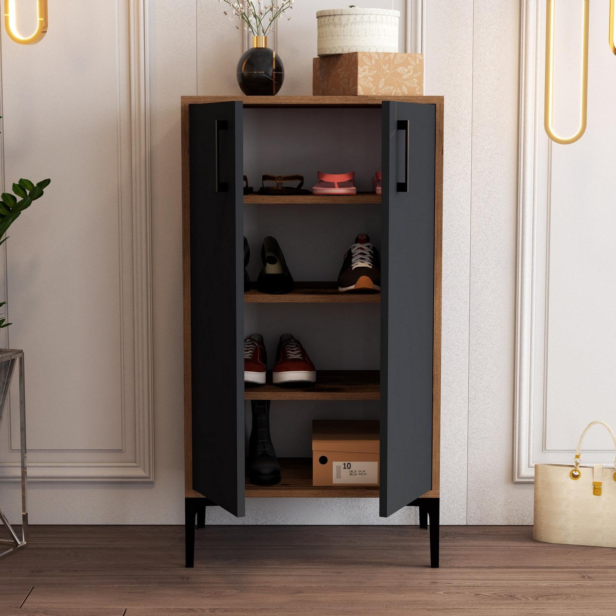 Voir la diapositive 4 : Habitat et Jardin Meuble à chaussures en bois  prag  - 60 x 35 x 111 cm - gris anthracite