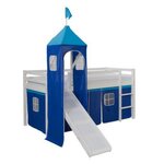 HomeStyle4U Lit avec toboggan et tour - bleu avec sommier