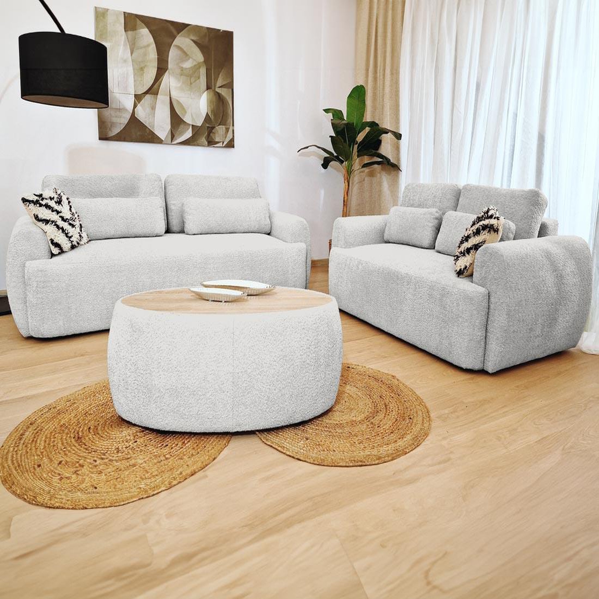 Voir la diapositive 6 : BEST MOBILIER Mahina - canapé droit 3 places - convertible avec coffre - en tissu bouclette