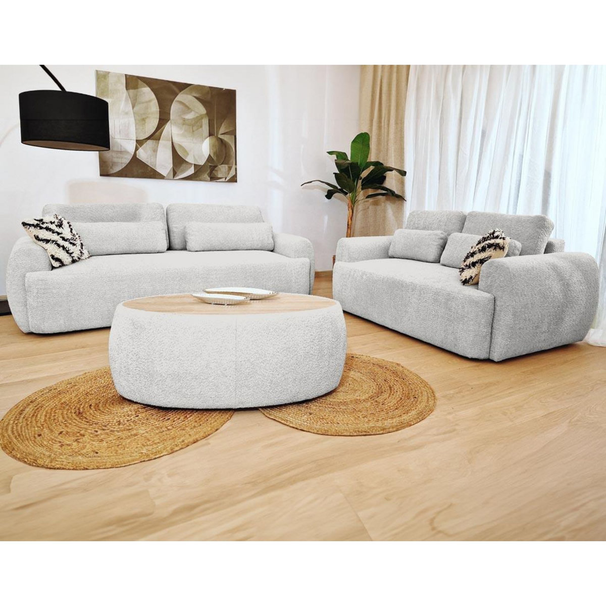 BEST MOBILIER Mahina - canapé droit 3 places - convertible avec coffre - en tissu bouclette