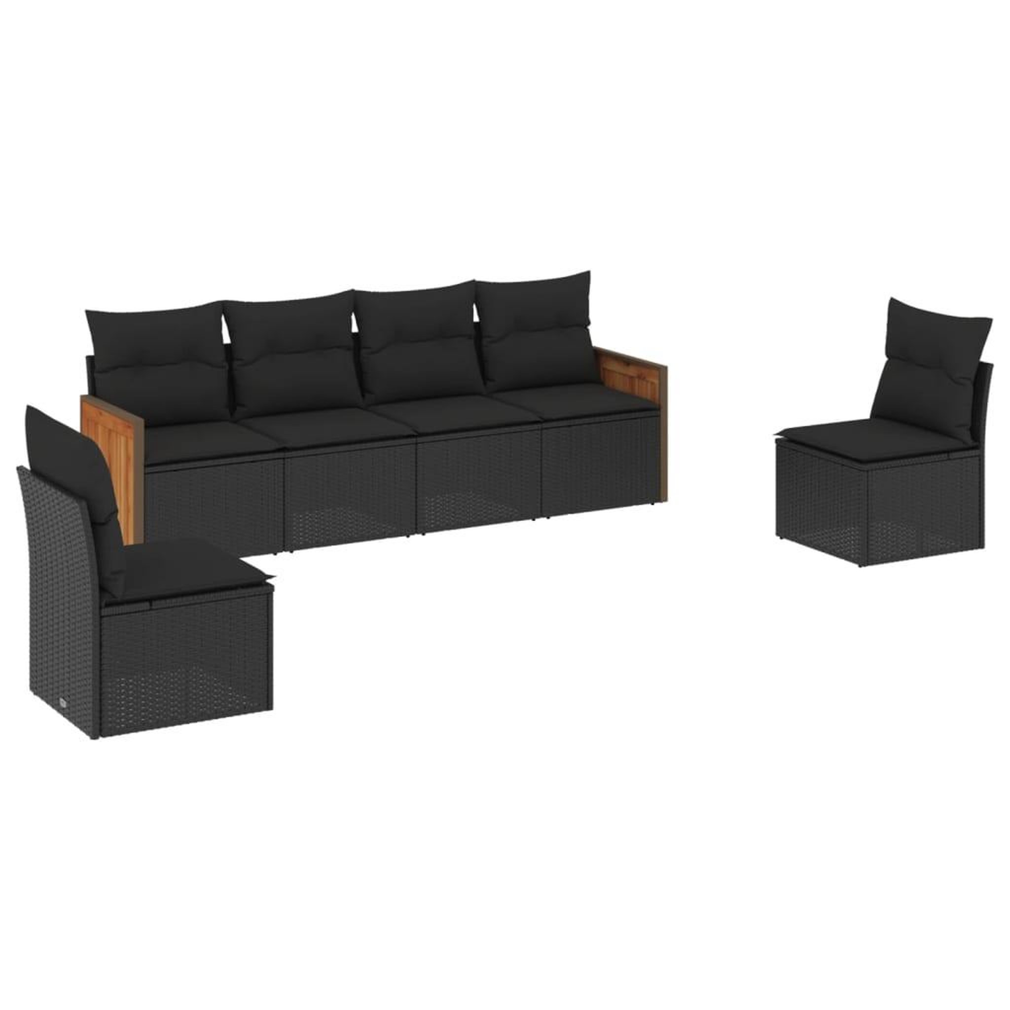 Voir la diapositive 2 : VIDAXL Salon de jardin 6 pcs avec coussins noir resine tressee