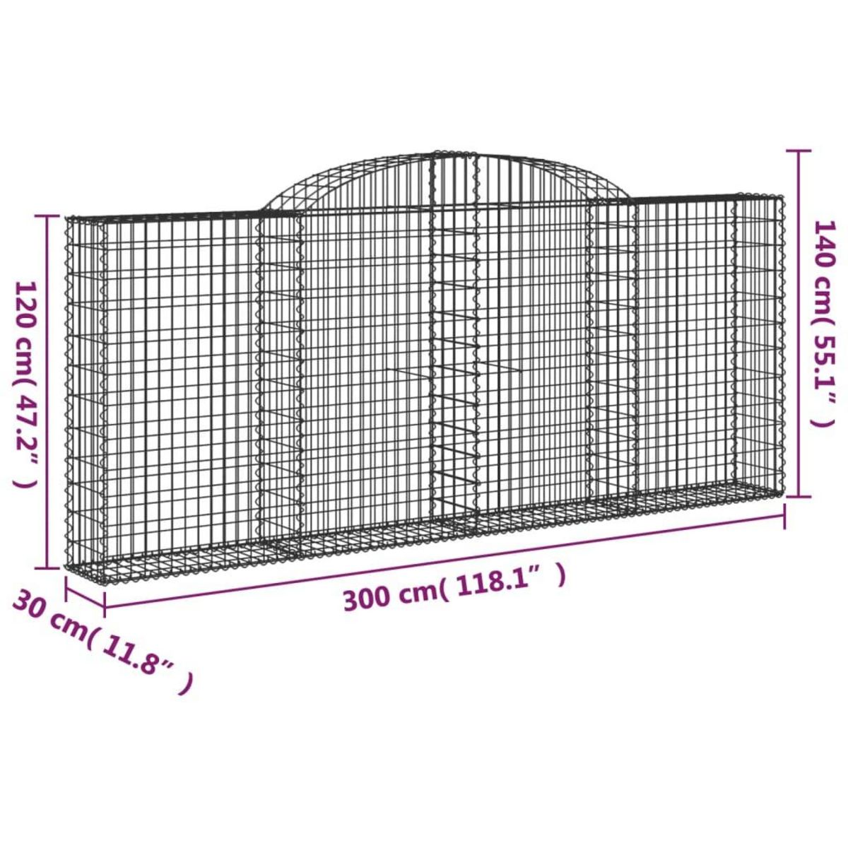 VIDAXL Panier de gabions arque 300x30x120/140 cm Fer galvanise