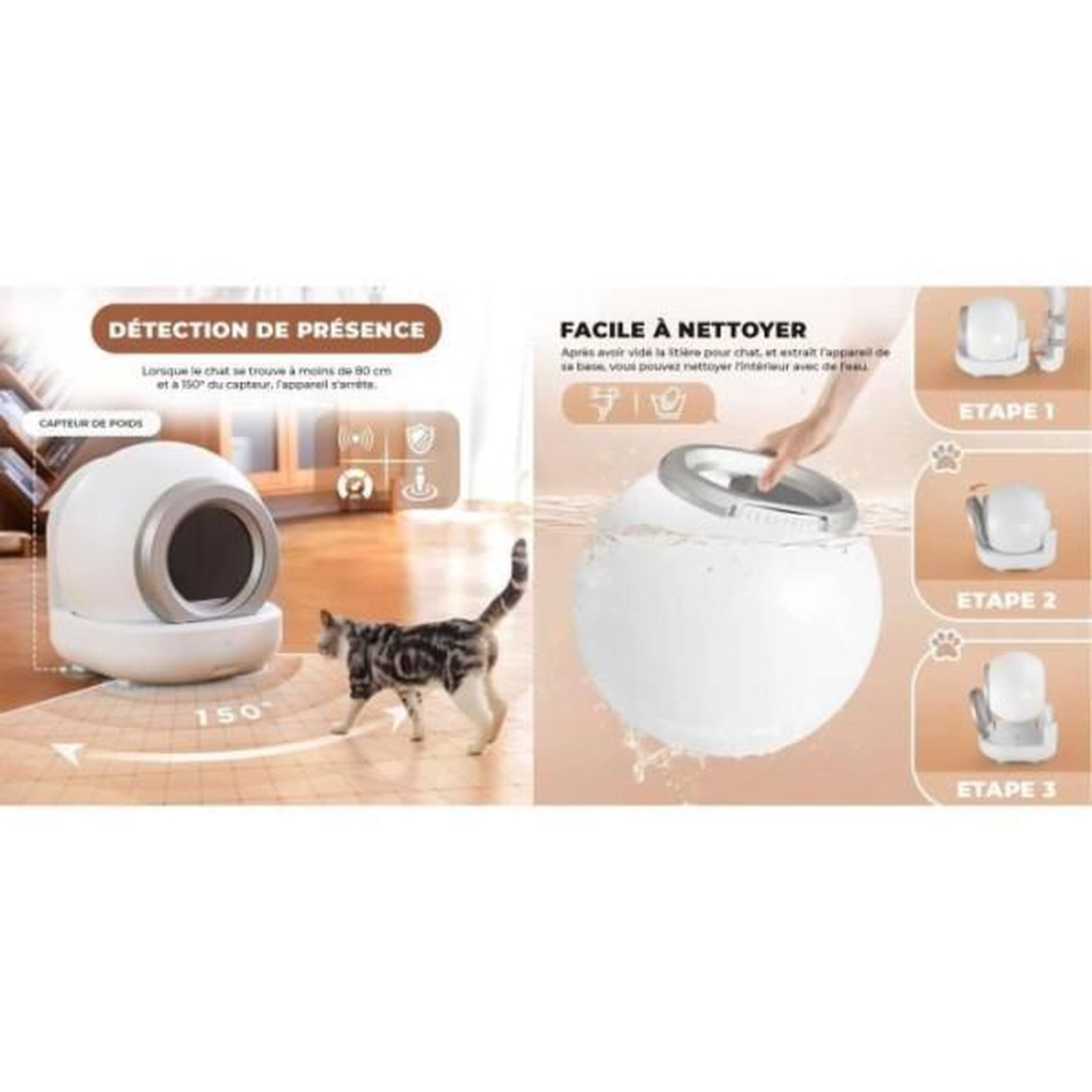 Voir la diapositive 4 : MARKET24 Nice kitty - litiere autonettoyante pour chats 65 l démontable et lavable - connectivité bluetooth - 57*50*53 cm