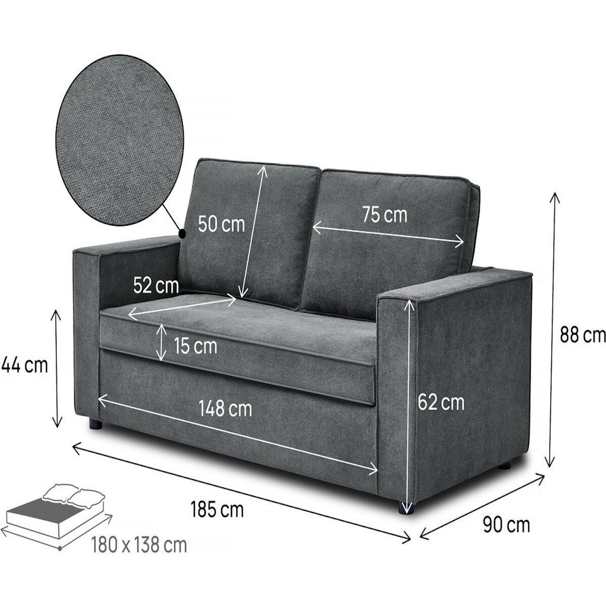 Habitat et Jardin Canapé convertible express en tissu  Clara  - 185 x 90 x 88 cm - Gris