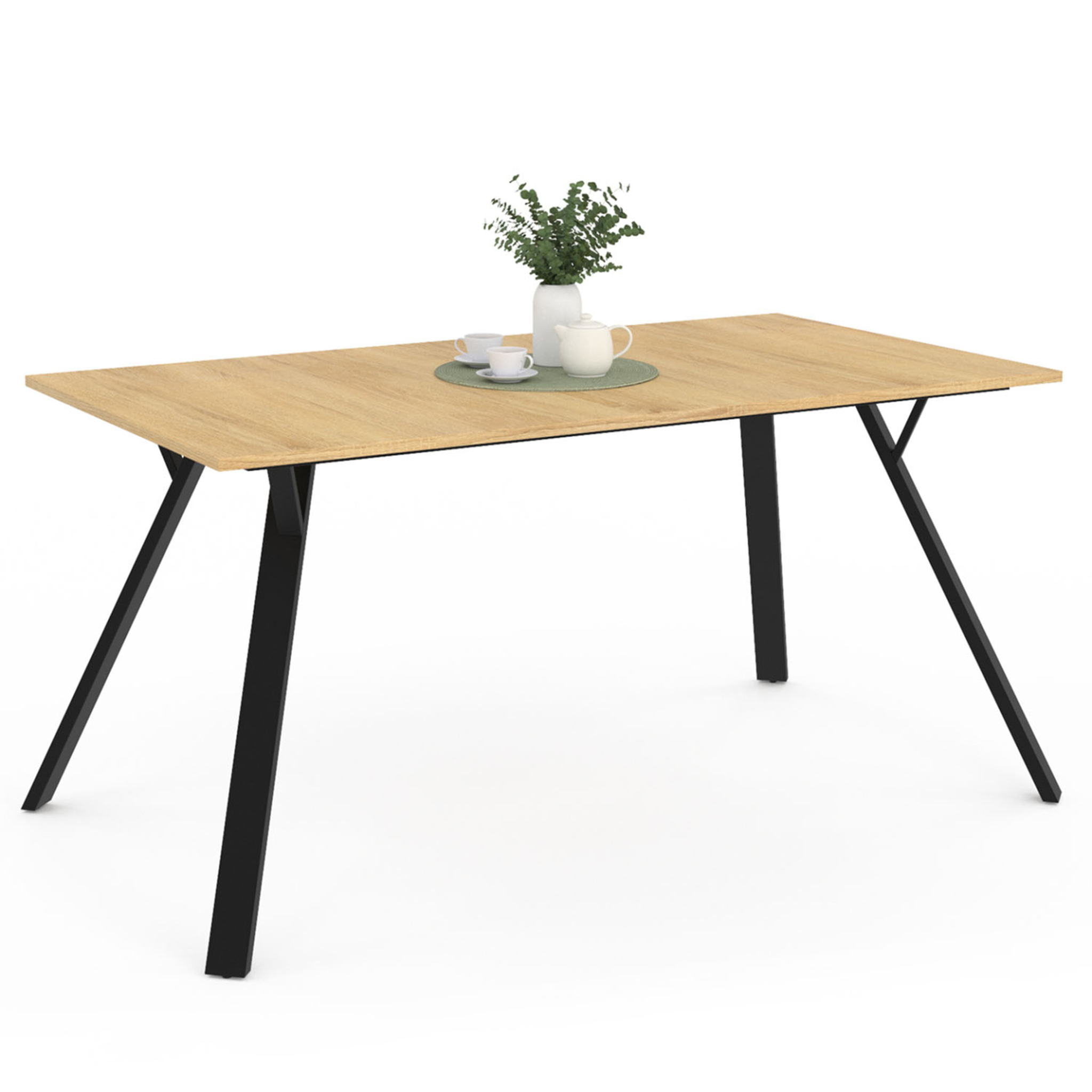 ID MARKET Table à manger rectangle yseult 8 personnes bois et noir design industriel 160 cm