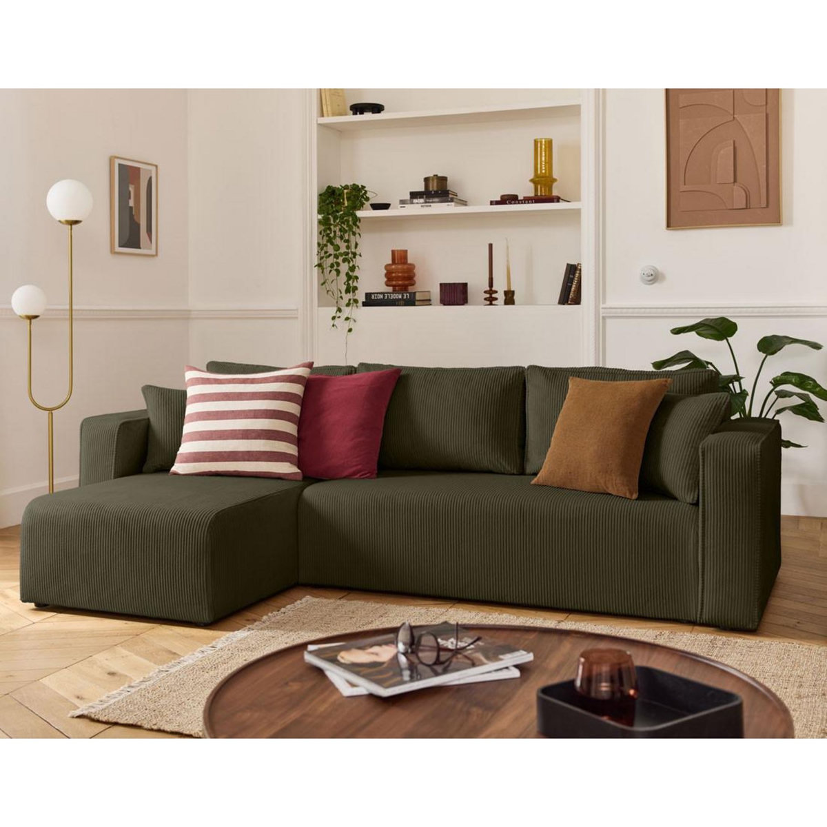 BEST MOBILIER Topaze - canapé d'angle déhoussable réversible 4 places en velours côtelé