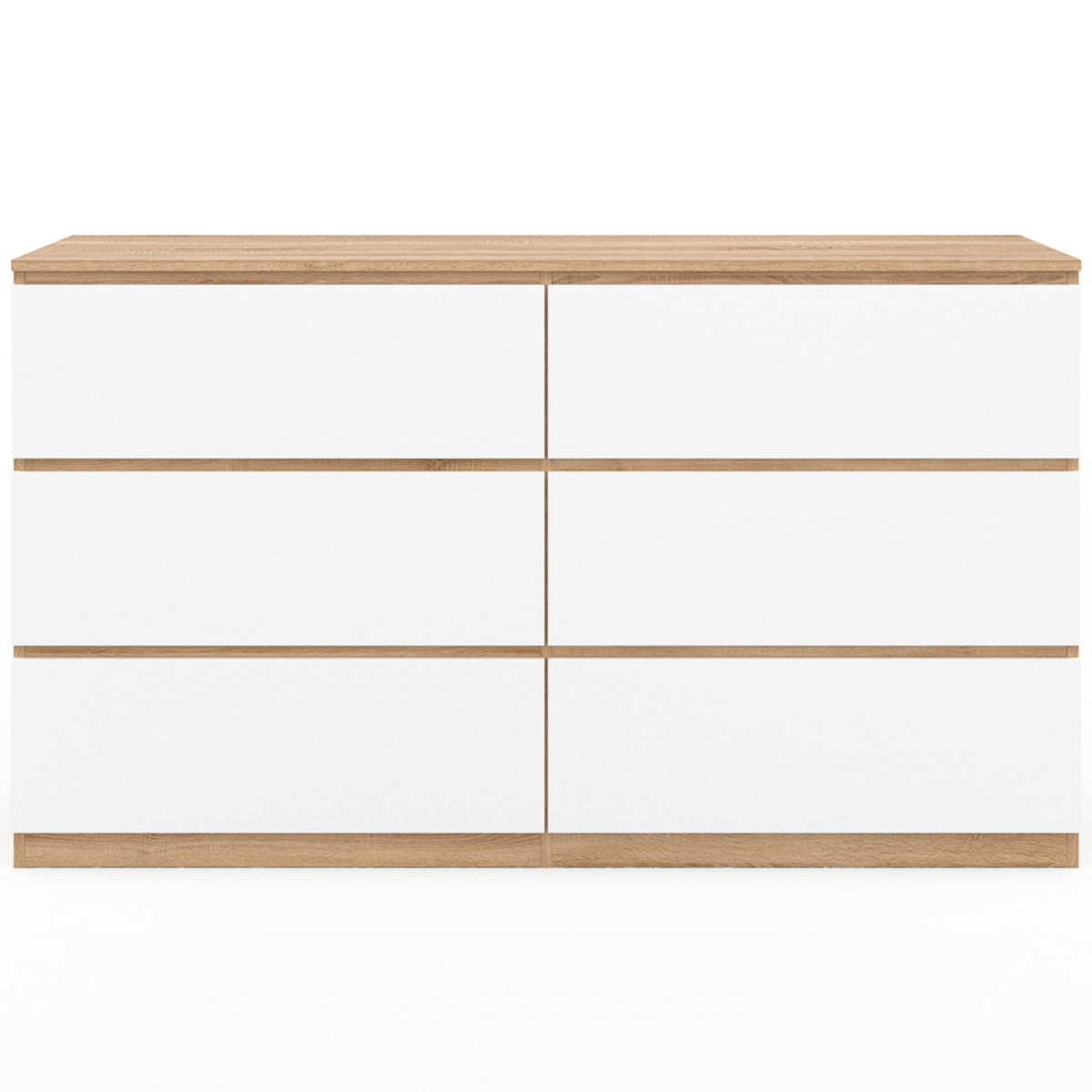 ID MARKET Commode 6 tiroirs TOMI XXL 140 cm bois façon hêtre et blanc