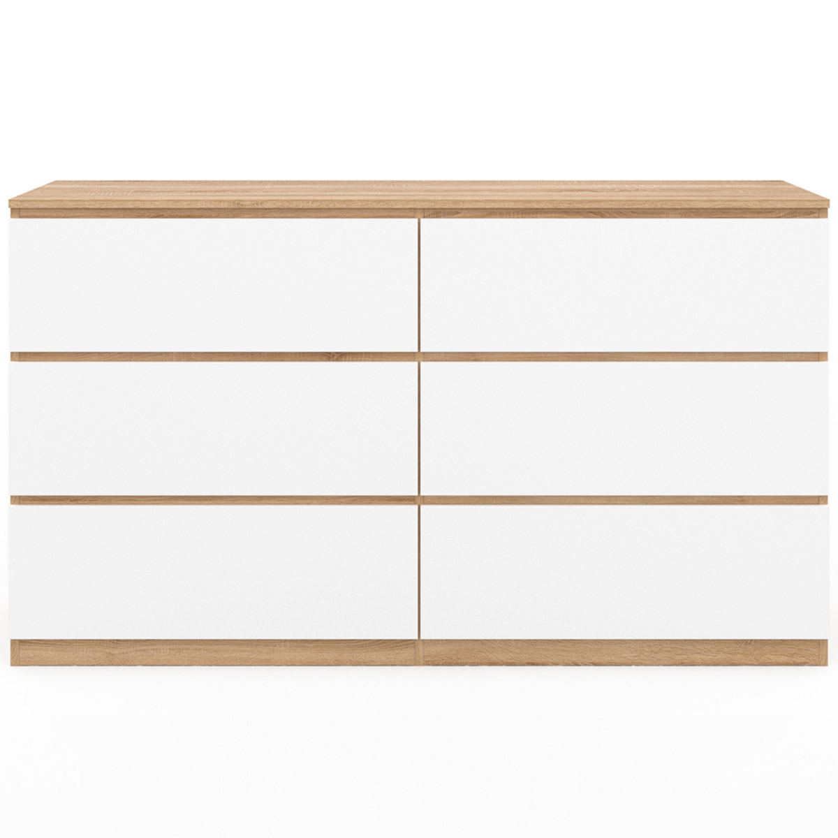 ID MARKET Commode 6 tiroirs TOMI XXL 140 cm bois façon hêtre et blanc