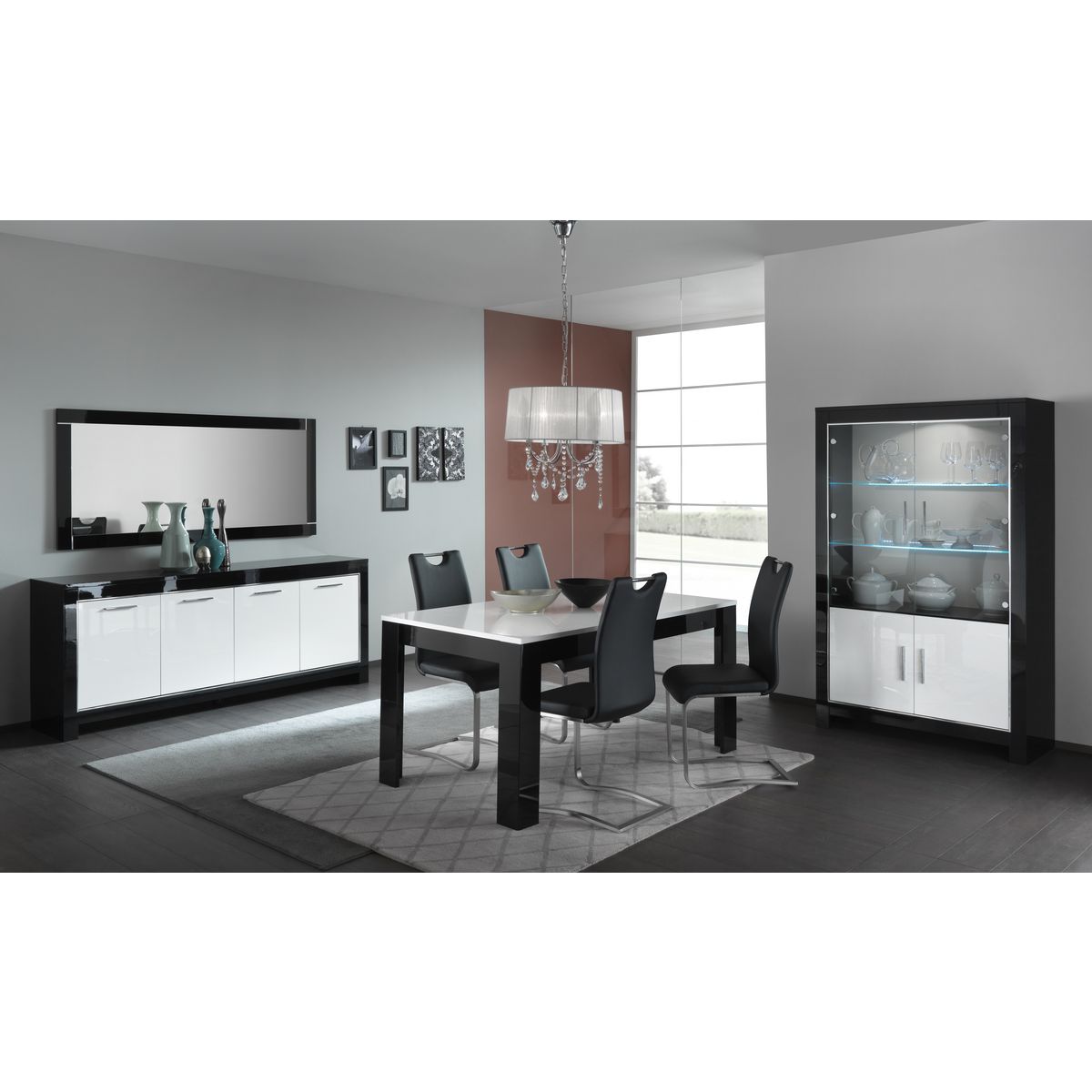 Miroir de séjour salle à manger design laqué brillant L180cm MILANO