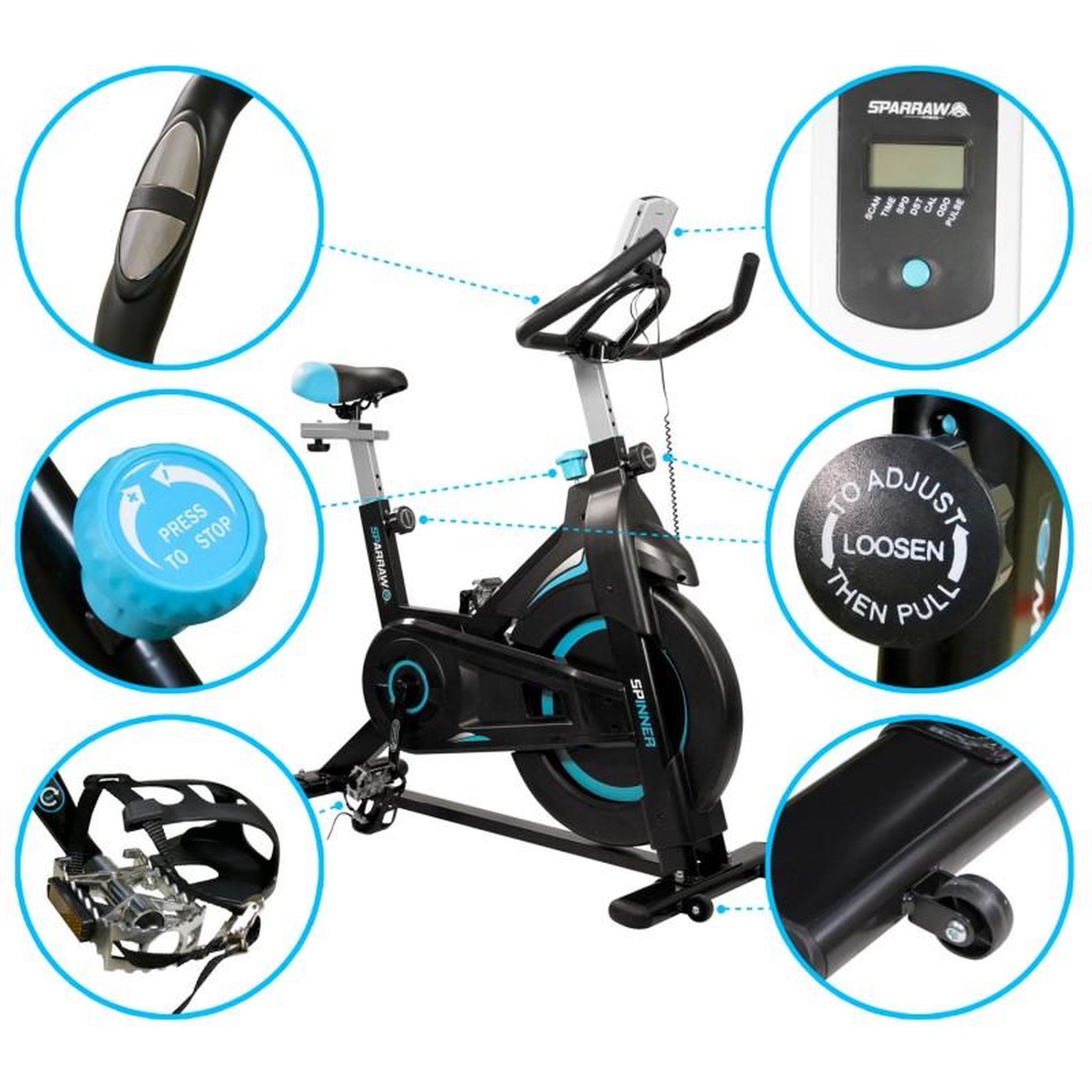 Voir la diapositive 4 : SPARRAW Vélo Spinning SPINNER - Exercice bike avec roue d'inertie 6Kg - Cardio et Fitness training