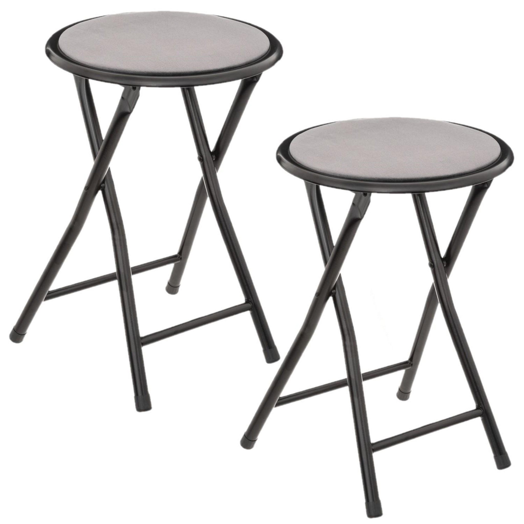 TOILINUX Lot de 2 Tabourets pliants avec effet velours. Coloris disponibles : Bleu