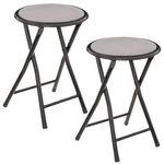 TOILINUX Lot de 2 Tabourets pliants avec effet velours. Coloris disponibles : Gris, Bleu