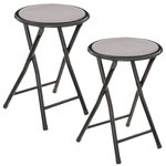 TOILINUX Lot de 2 Tabourets pliants avec effet velours. Coloris disponibles : Gris, Bleu