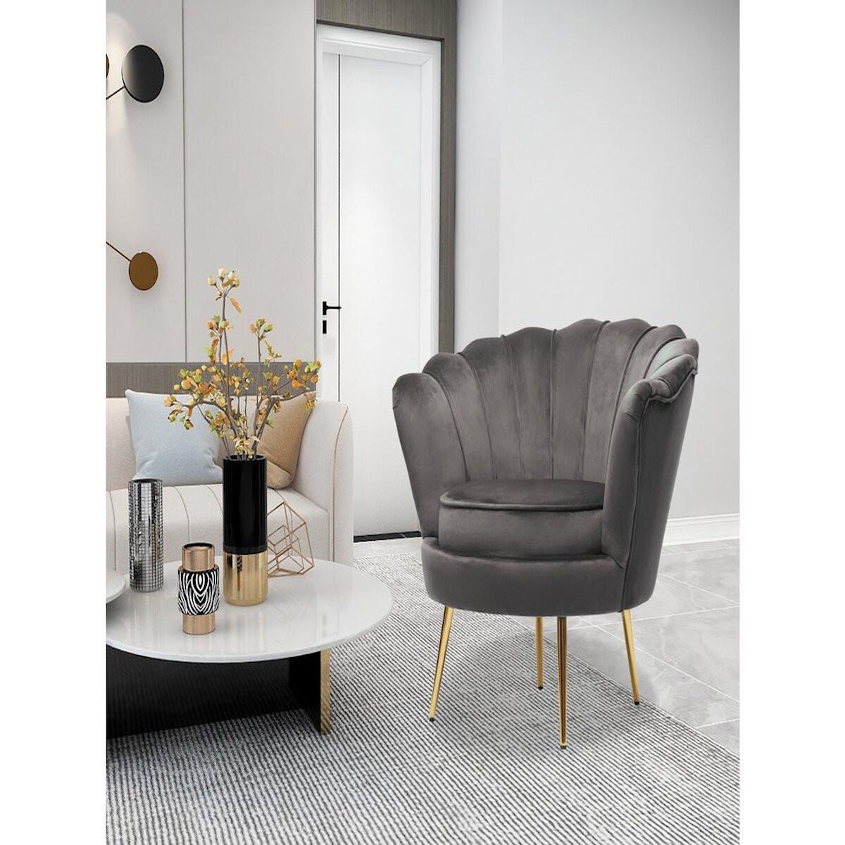Habitat et Jardin Fauteuil en velours  Floria  - 75 x 68 x 77.5 cm - Gris