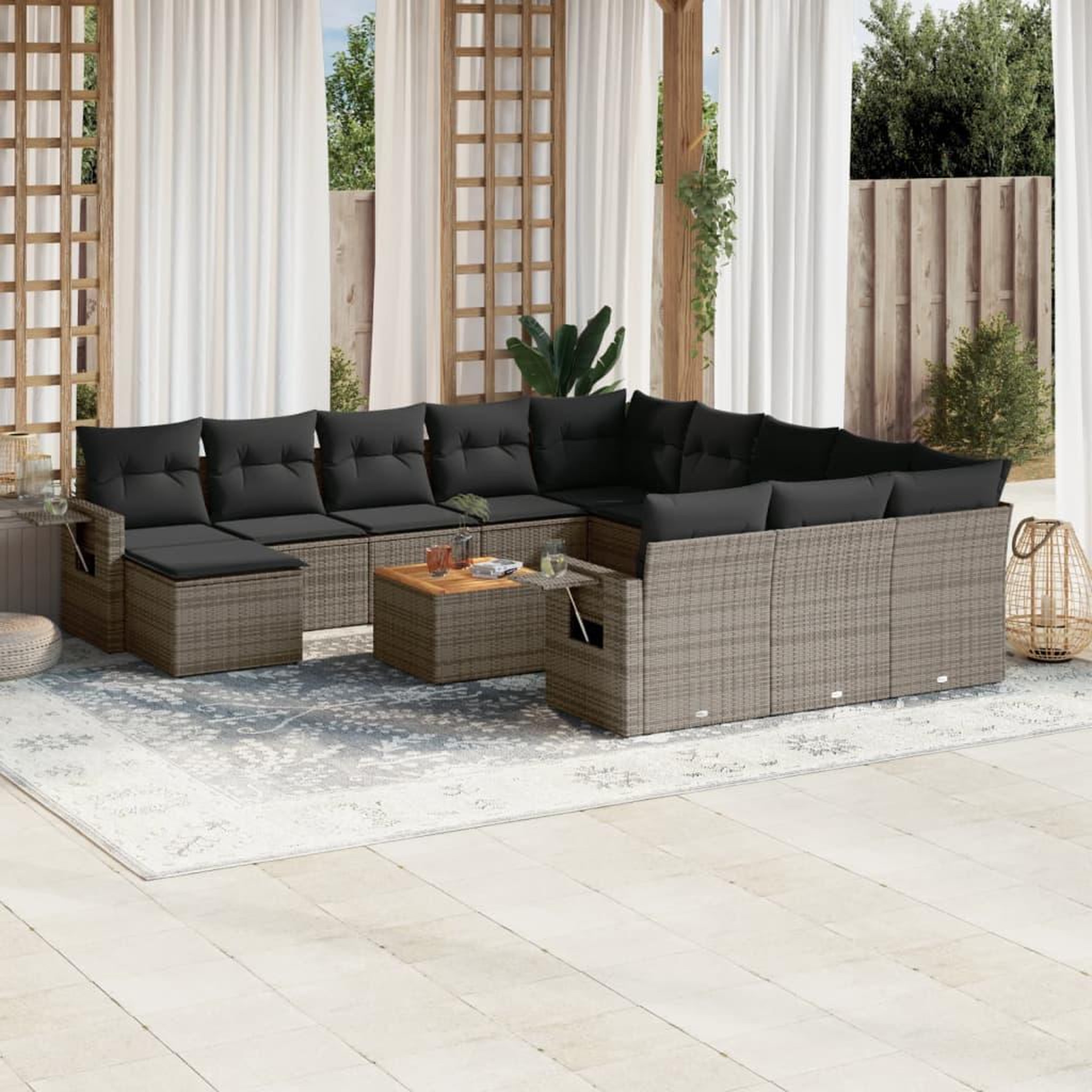 VIDAXL Salon de jardin avec coussins 13 pcs gris resine tressee