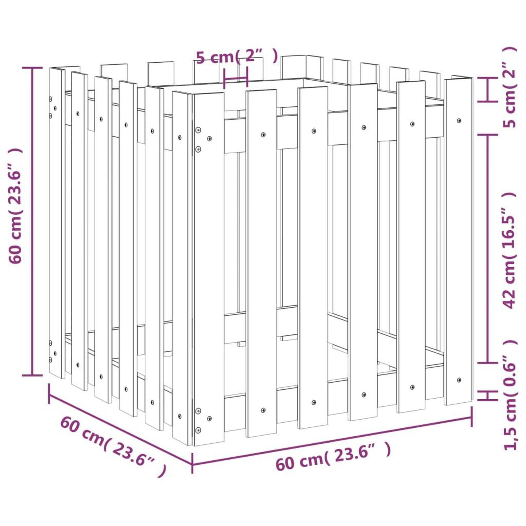 Voir la diapositive 6 : VIDAXL Jardiniere avec design de cloture 60x60x60 cm pin massif