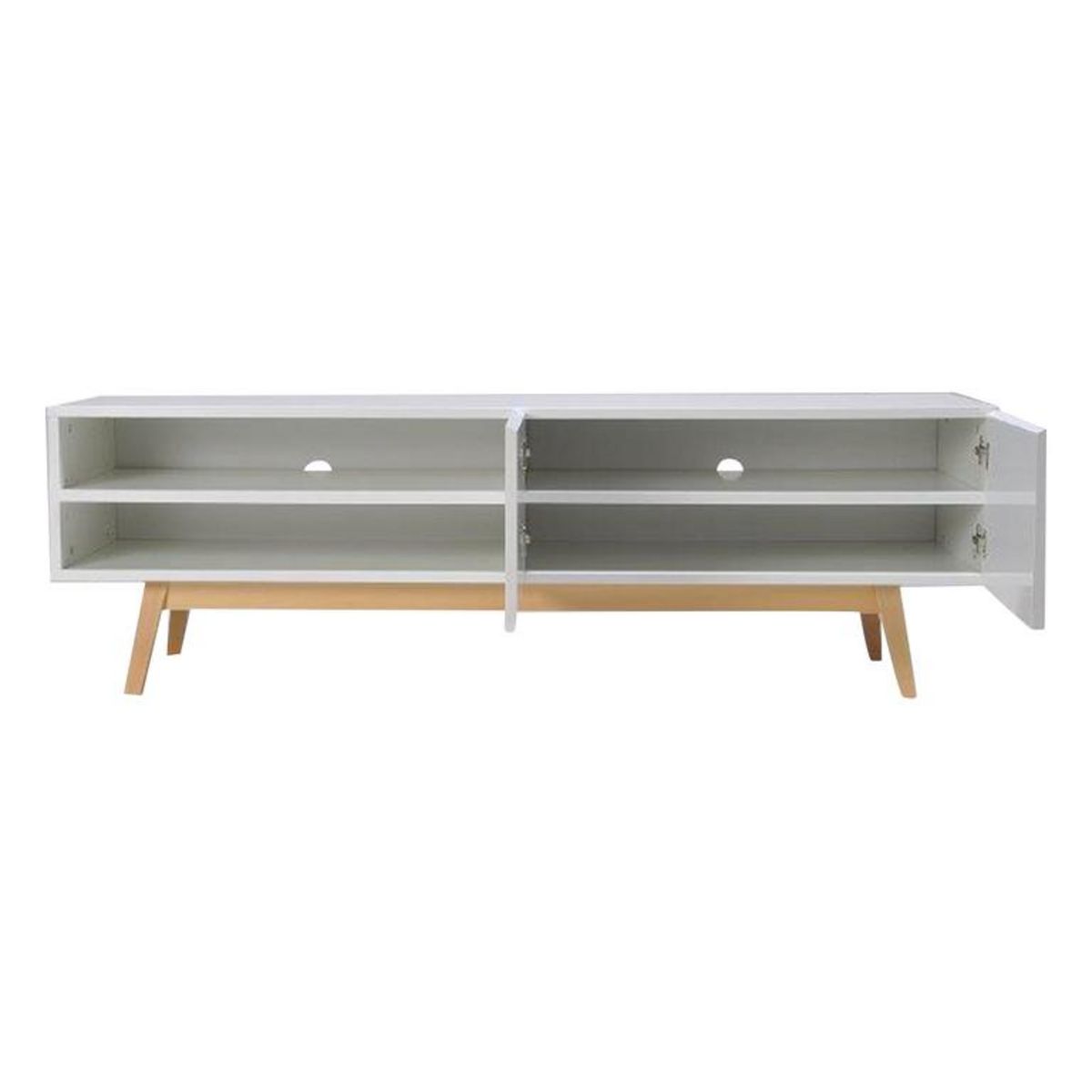 Meuble TV scandinave SNOW L160cm, piètement bois massif