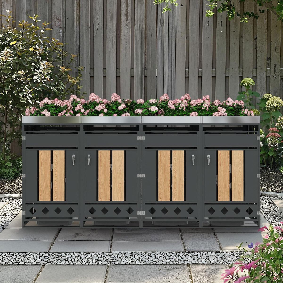 MERAX Cache Poubelle Extérieur Lot de 2 avec Bac à Plantes,