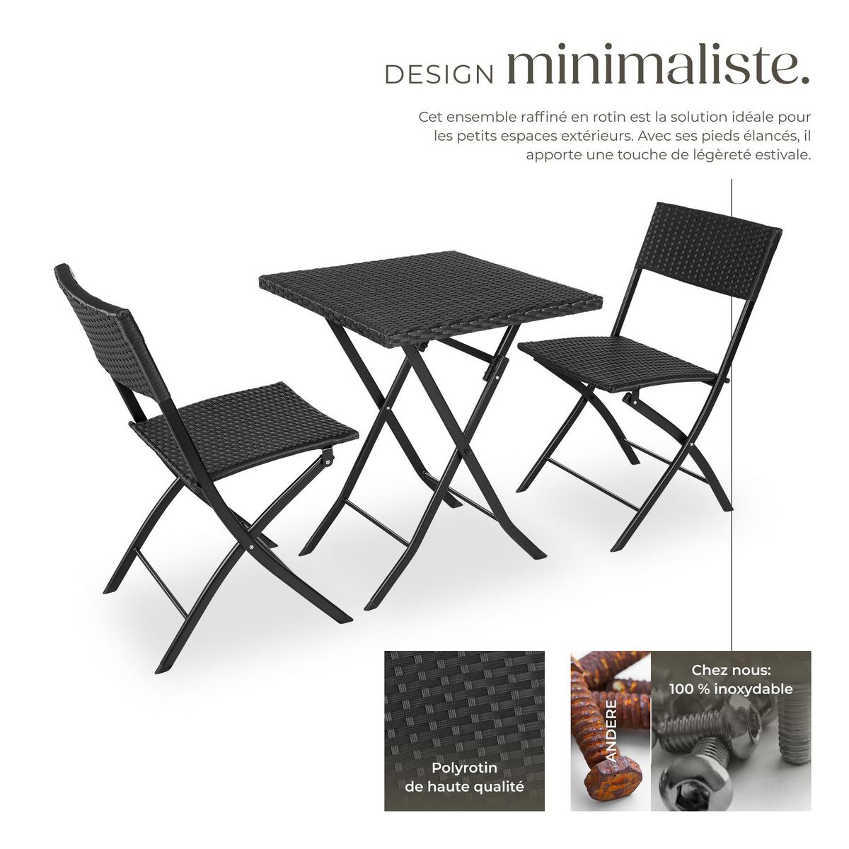 tectake Salon de jardin pour 2 personnes noir