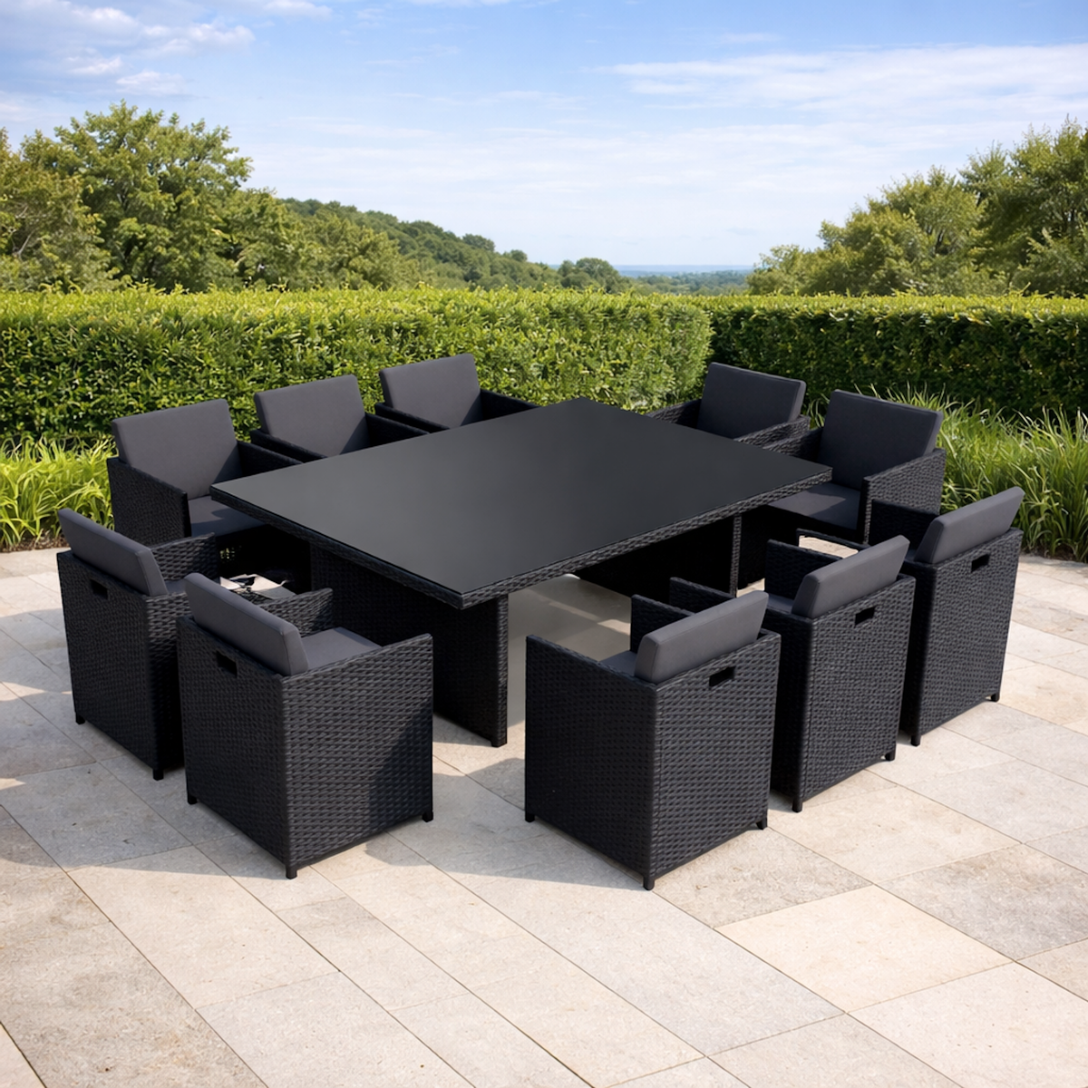 CONCEPT USINE MIAMI - Salon de jardin 6 places noir-gris + housse de protection MIAMI