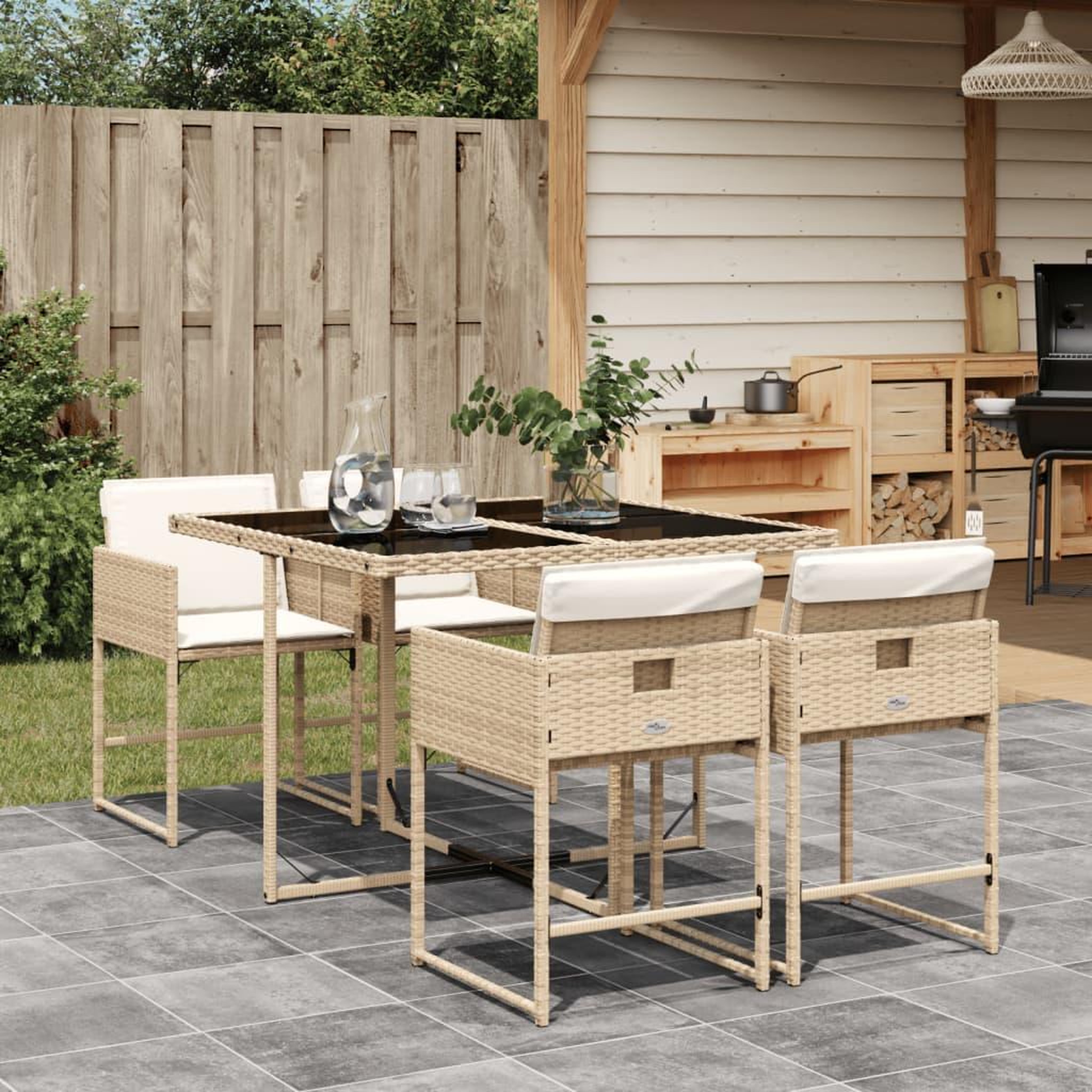 VIDAXL Ensemble a manger de jardin avec coussins 5pcs Beige poly rotin