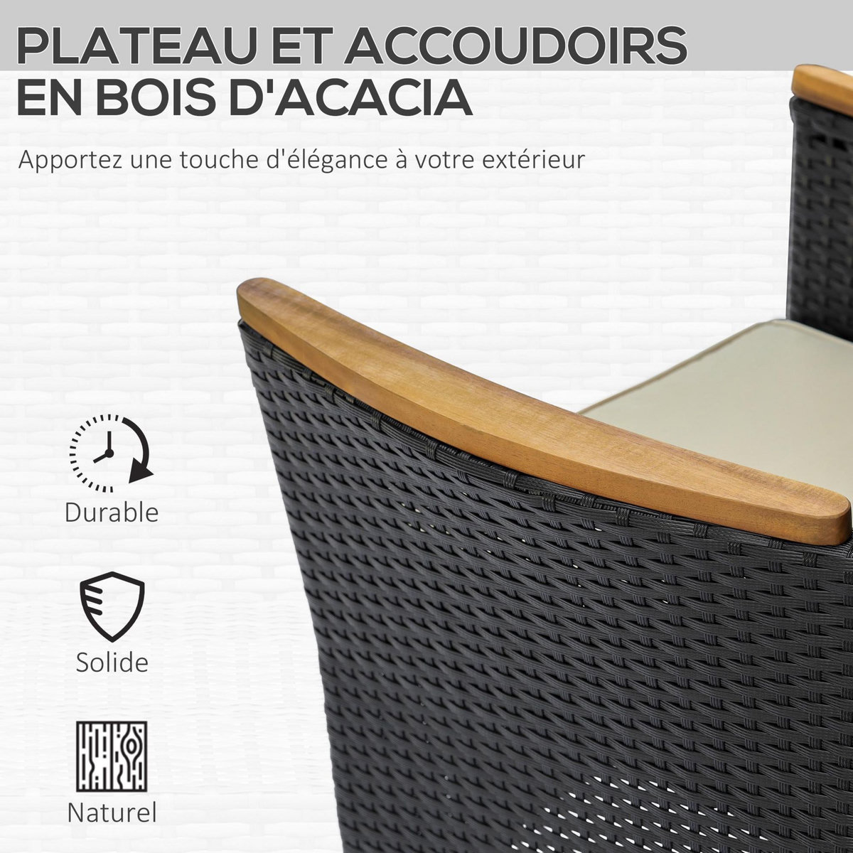 OUTSUNNY Ensemble salon de jardin 6 places style colonial coussins zippés déperlants résine tressée 4 fils bois d'acacia pré-huilé