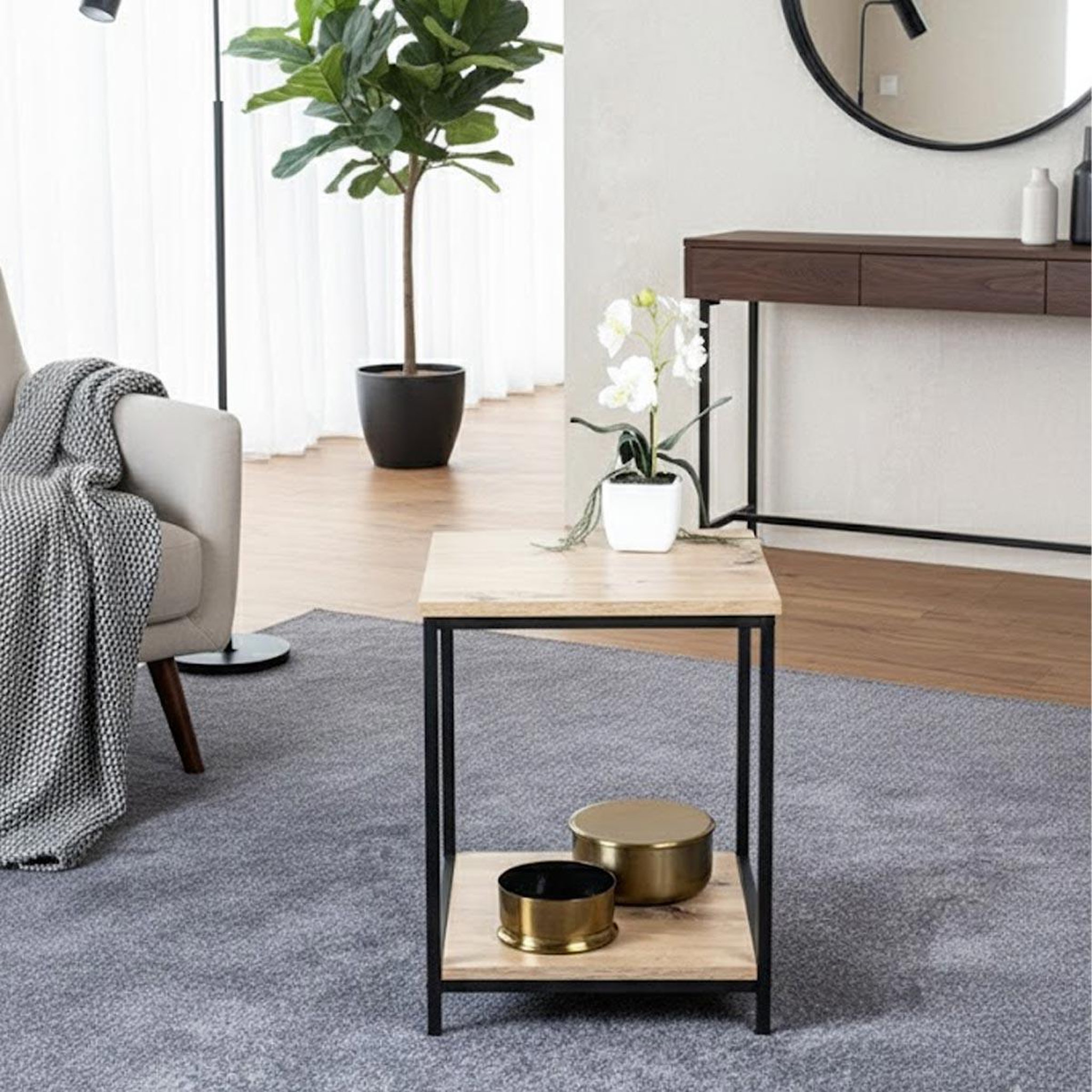 Voir la diapositive 2 : Paris Prix Table d'appoint carrée  longo  50cm naturel & noir