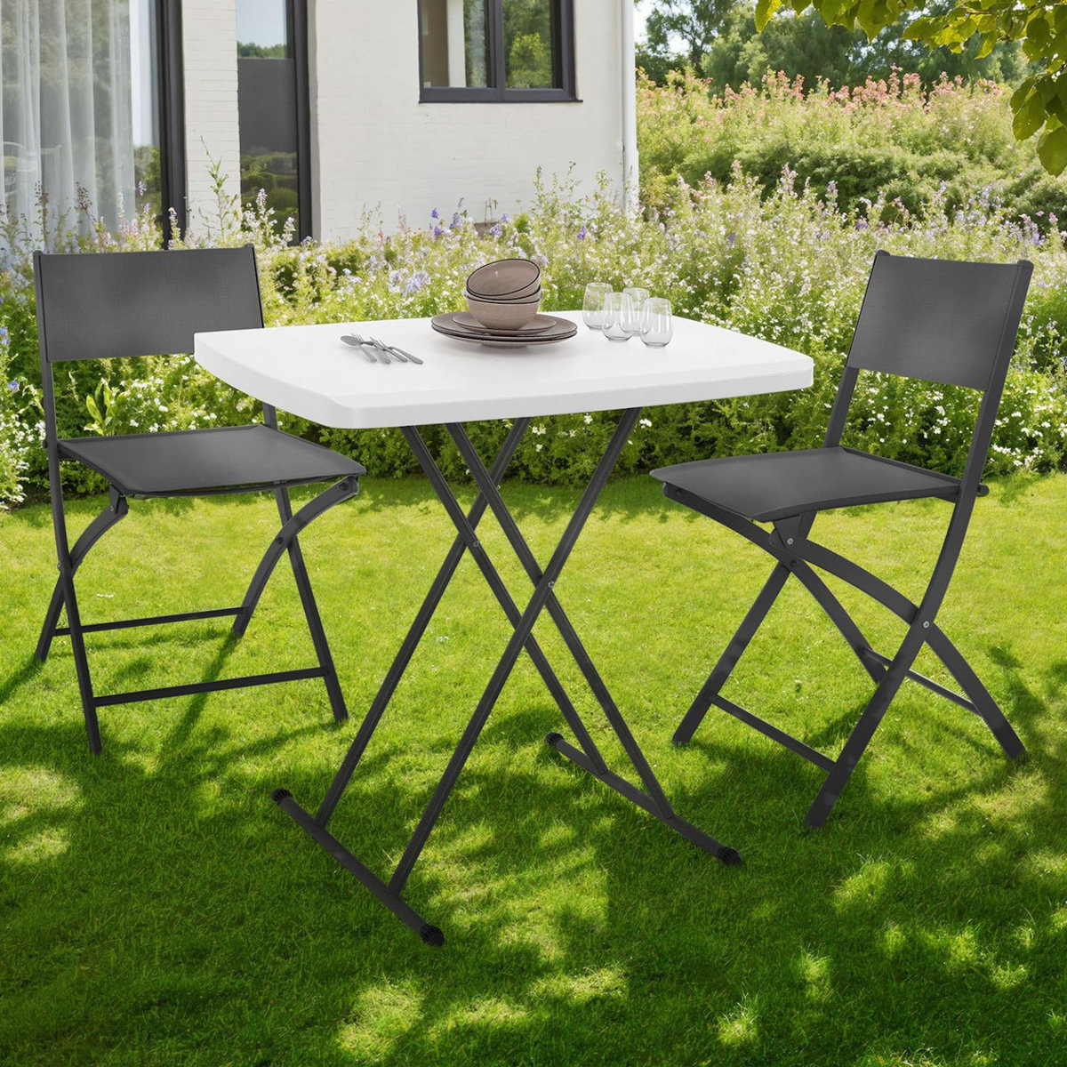 ID MARKET Table pliante à hauteur réglable 3 positions pour extérieur intérieur camping