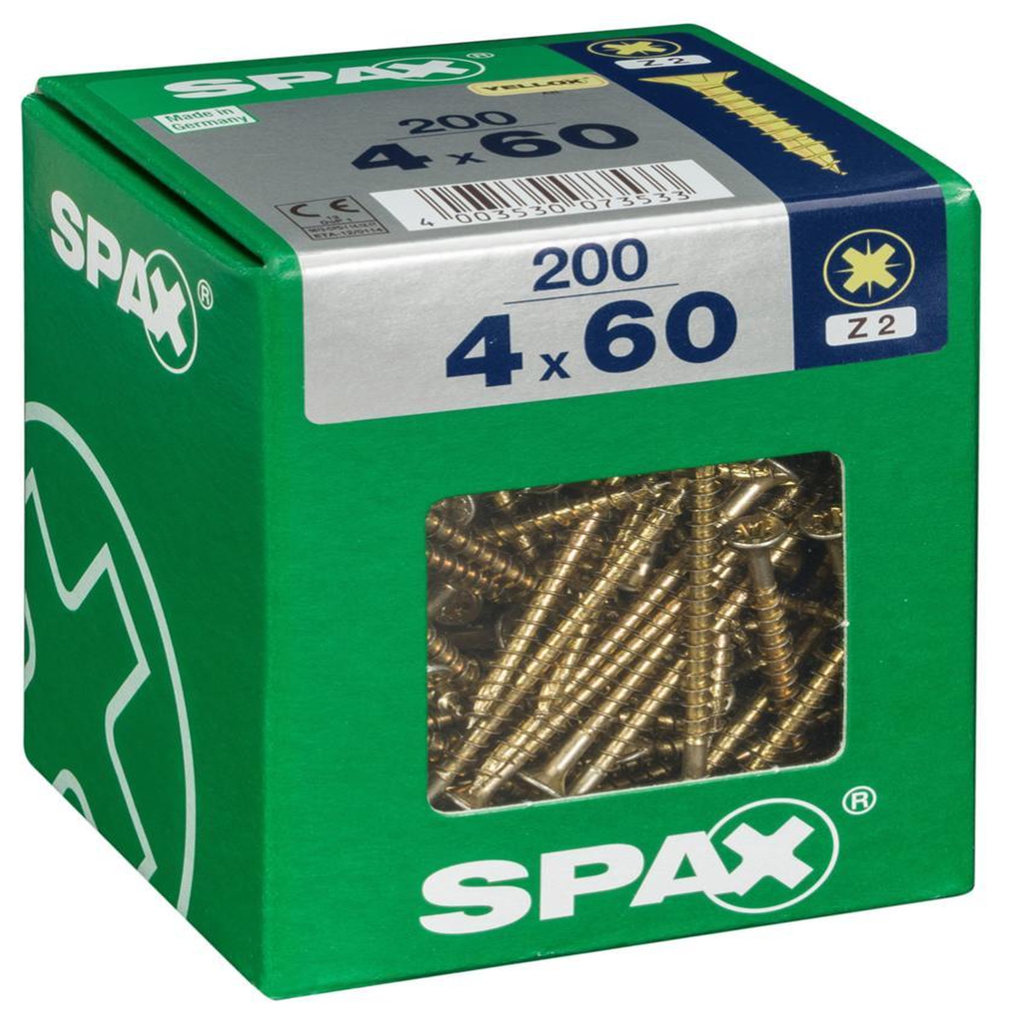 CENTRALE BRICO Lot de 200 vis acier tête fraisée pozidriv SPAX, Diam.4 mm x L.60 mm