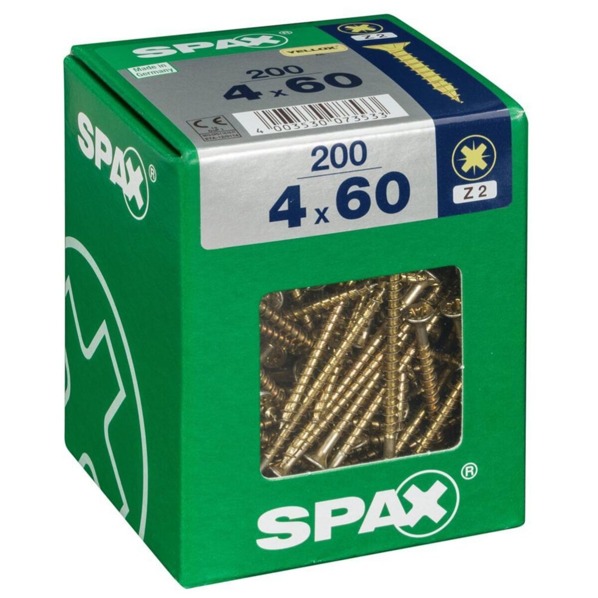 CENTRALE BRICO Lot de 200 vis acier tête fraisée pozidriv SPAX, Diam.4 mm x L.60 mm